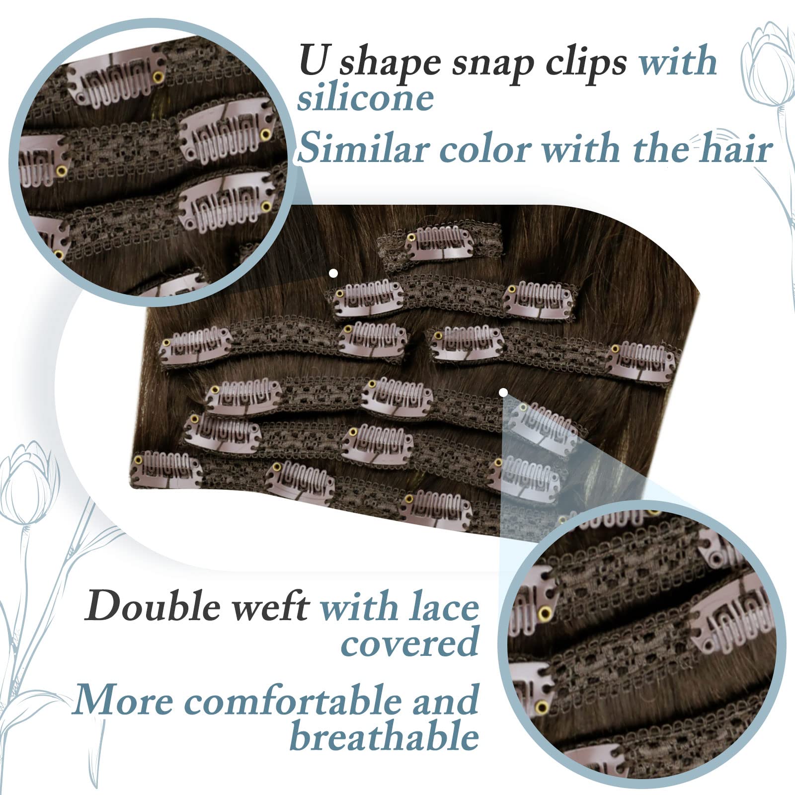 Runature 22 Inch Clip In Hair Extensions Human Hair Chocolate Brown Hair Extensions Clip In Human Hair Extensions For Long Hair