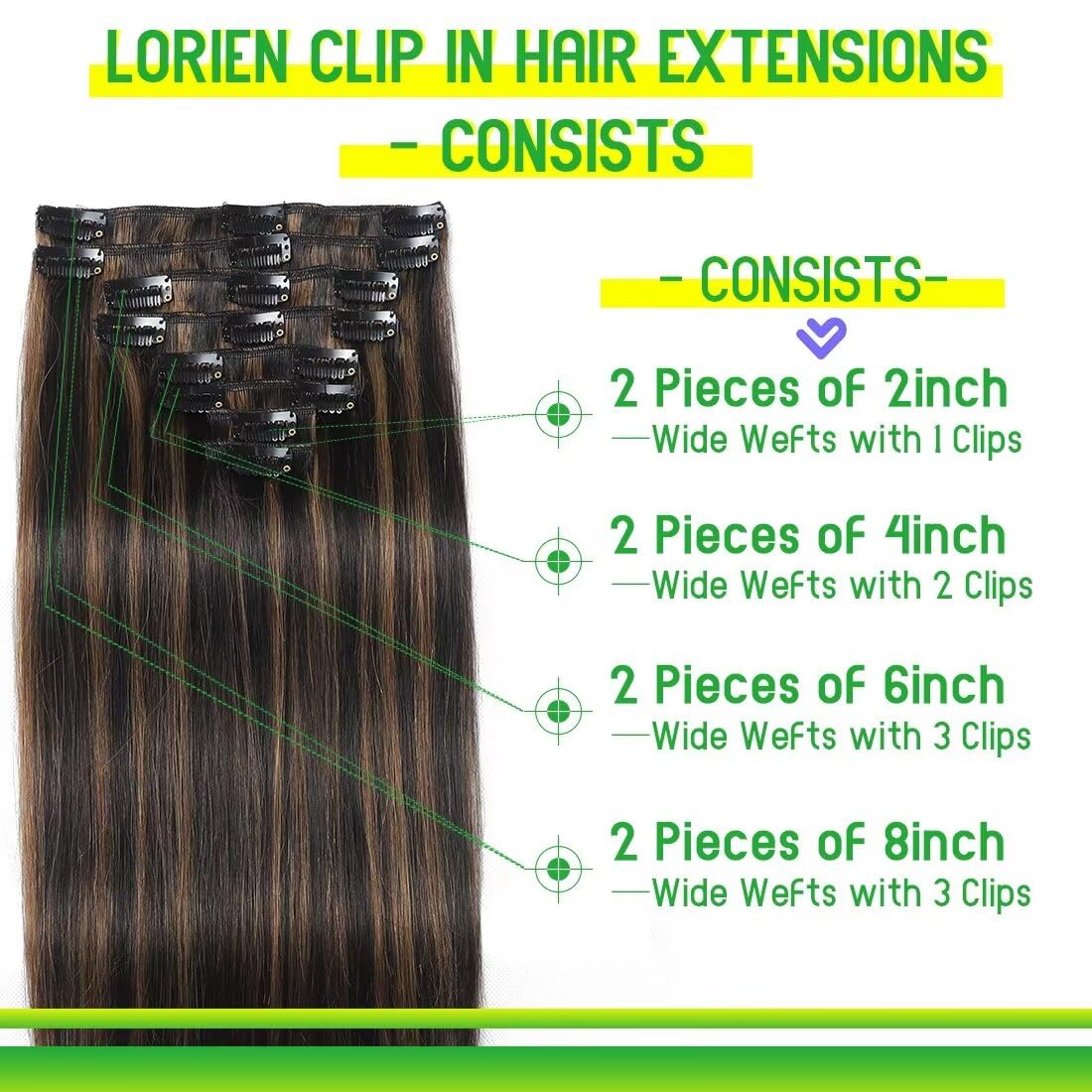 Lorien Clip In Hair Extensions Real Human Hair, 20 Inch 105G, 1B/6 Natural Black To Chestnut Brown, Clip In 100% Brazilian Remy