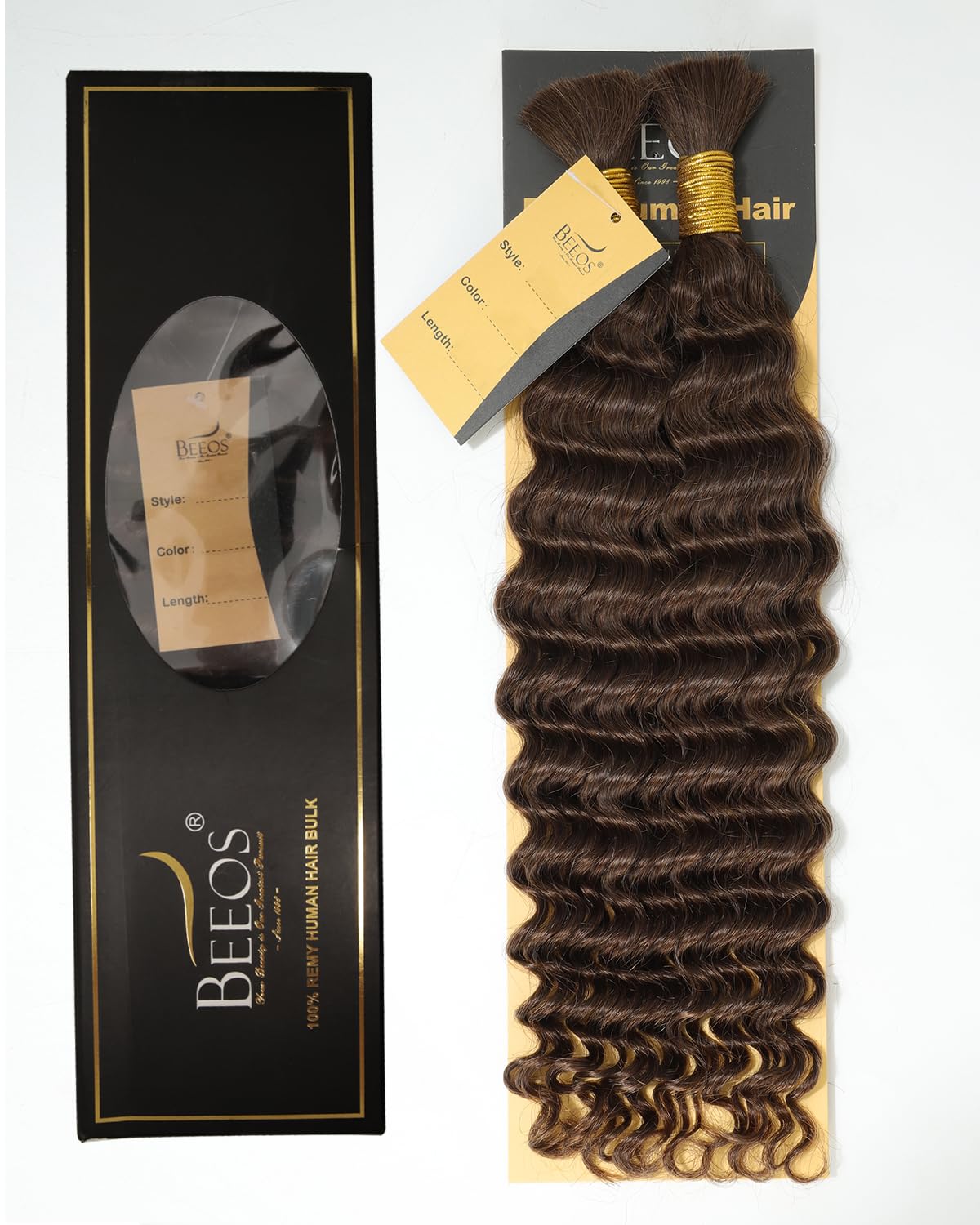 BEEOS Color 4 Brown Boho Hair for Braiding, 100g Deep Wave Remy Human Hair for Boho Braids 16 Inch, No Weft Full End 2 Bundles P