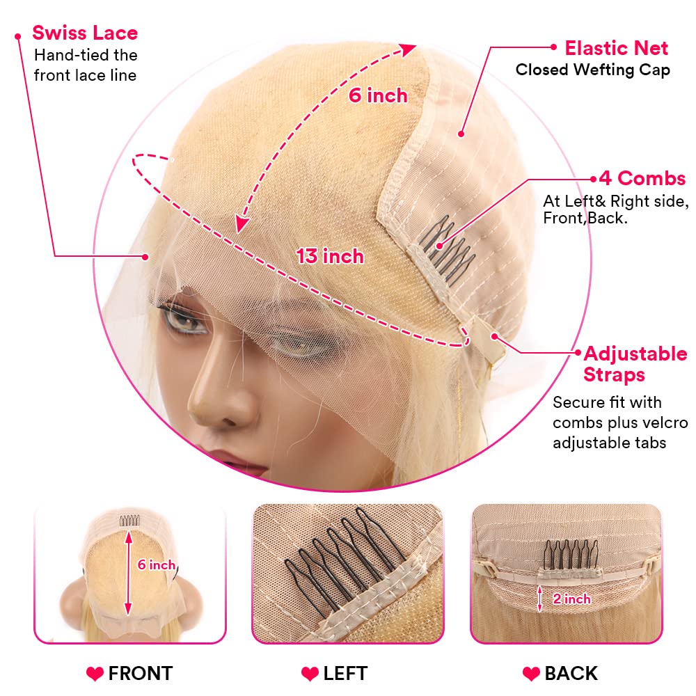 Supsyousf 28 Inch 13X6 Hd Straight Blonde Lace Front Wigs - Human Hair Pre-Plucked | 180 Density | Glueless Wigs | Baby Hair | 6