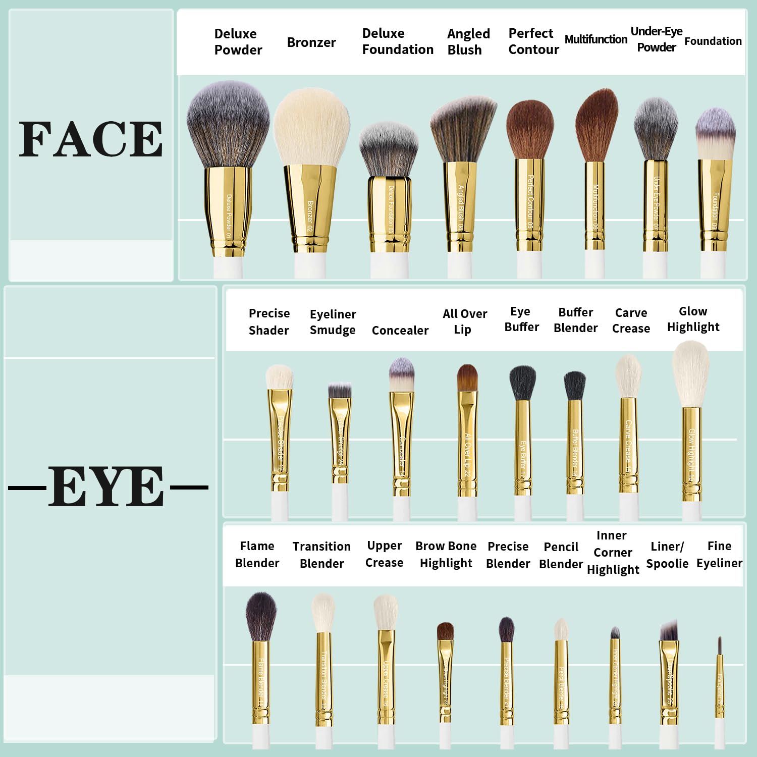Professional Makeup Brushes Set Premium Quality Goat Hair Synthetic Fiber Powder Foundation Highlight Concealer Eyeshadow Blendi