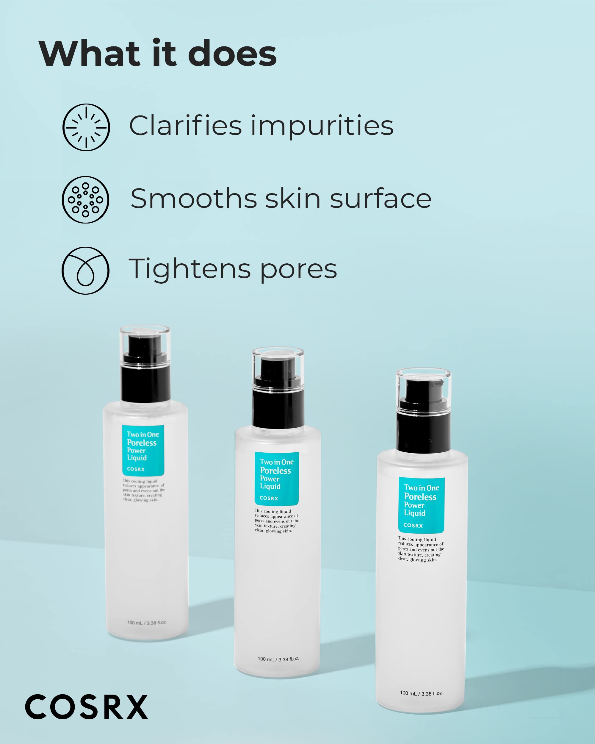 Cosrx Two In One Poreless Power Liquid, 100Ml  338 Floz  Tightening Pores  Korean Skin Care, Animal Testing Free, Paraben Free