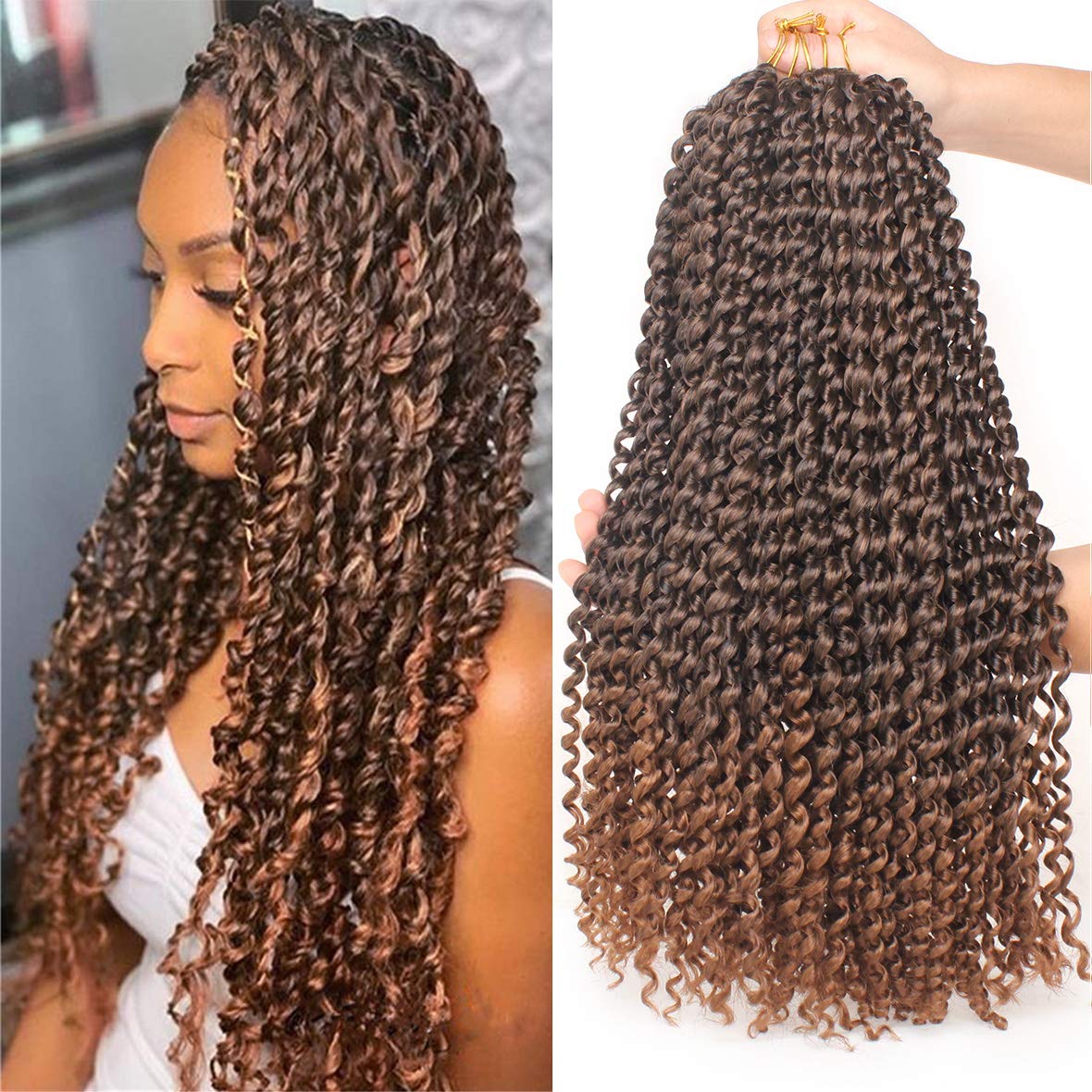 Leeven 18 Inch Ombre Color Water Wave Crochet Twist Hair For Butterfly Locs 2Pcs Curly Passion Twist Crochet Hair For Women Synt