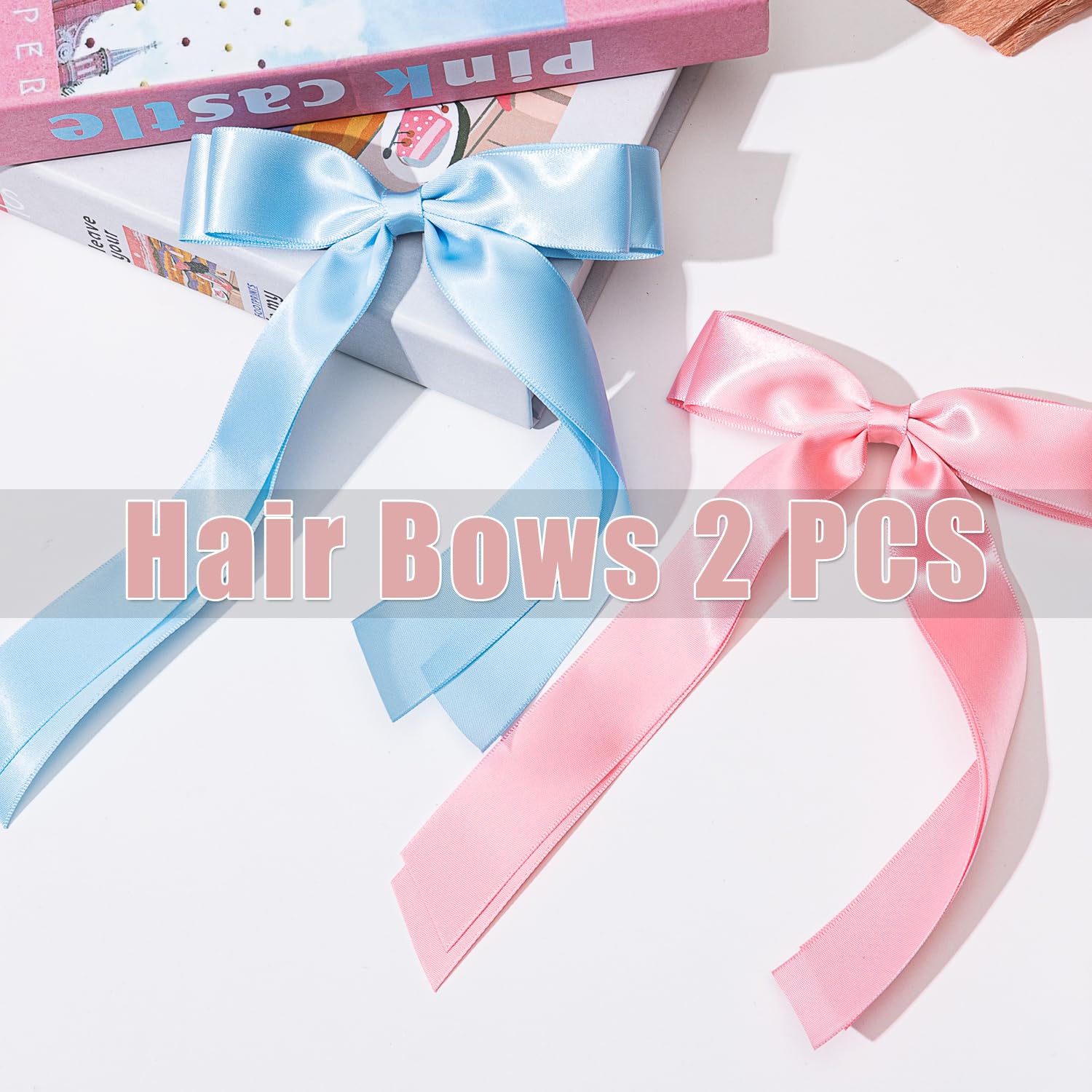 Large Double Hair Bows 2 Pcs Satin Ribbon Bow For Women,Hair Bows For Women,Hair Ribbons,Oversized Long-Tail Cute Aesthetic Hair