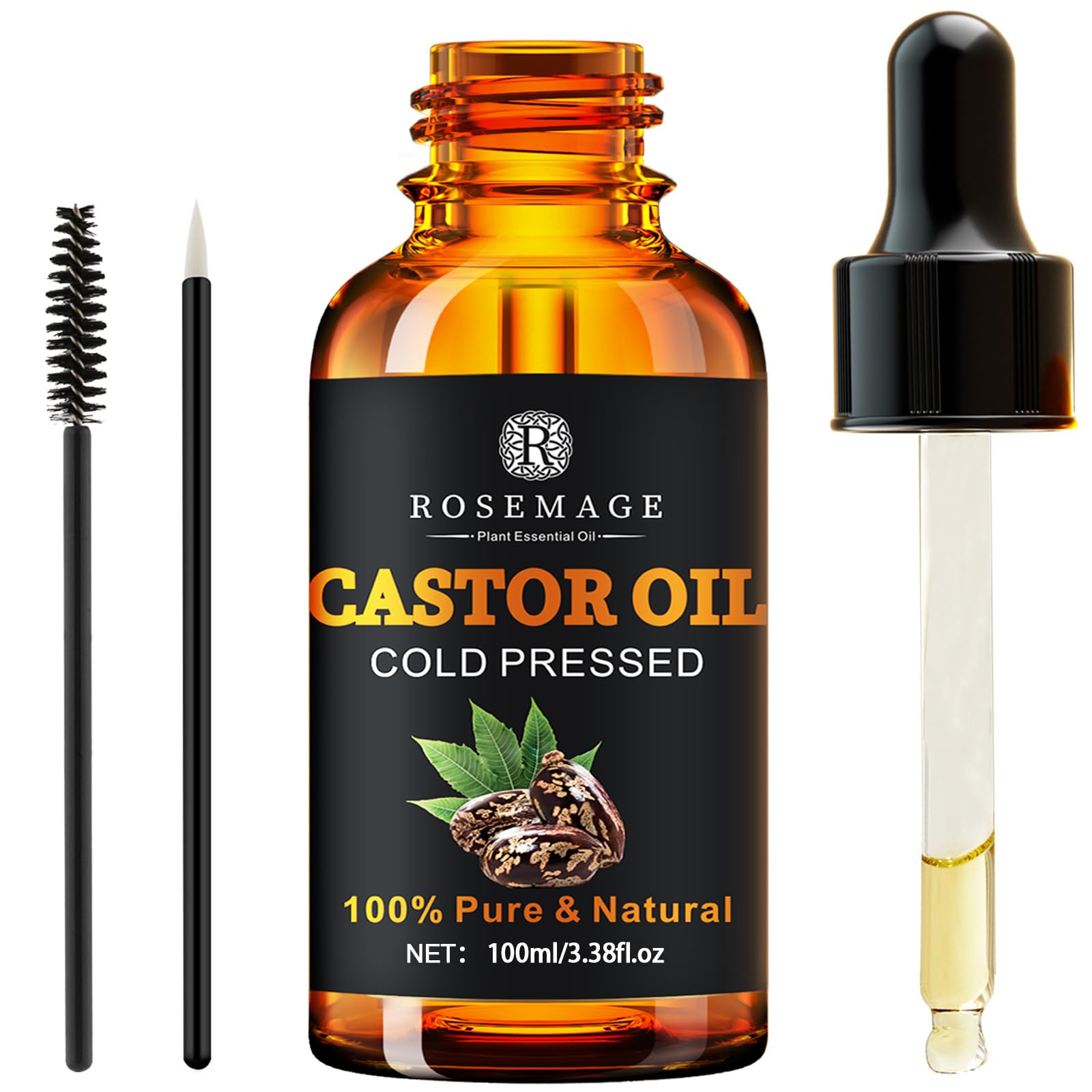 TOPLING 100% Pure Natural Castor Oil Organic Cold Pressed Rich Hydration for Dry Hair, Eyelashes, Eyebrows, Skin, Scalp, Nails a