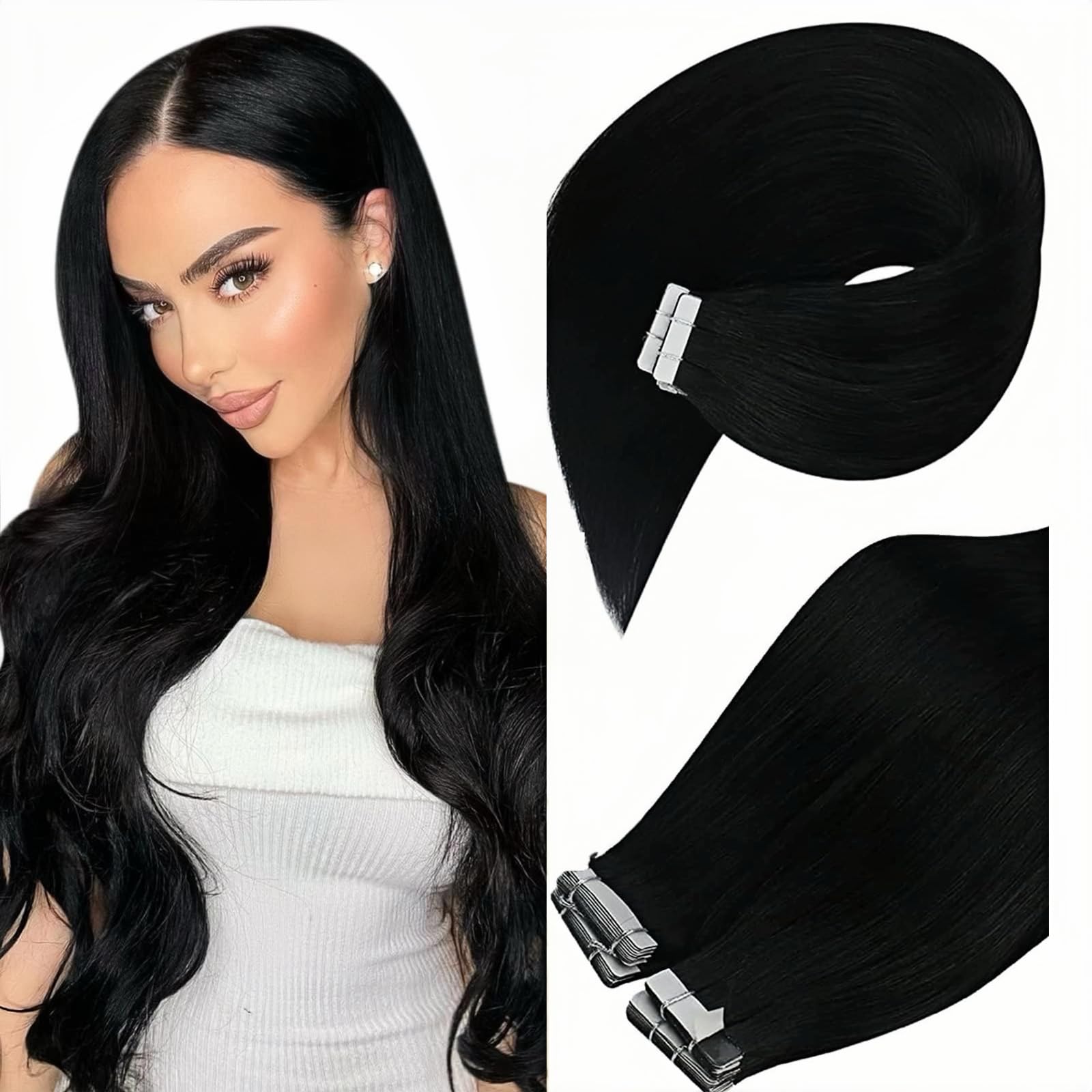 Ve Sunny Black Tape On Extensions Human Hair Natural Black Hair Extensions Tape In Real Human Hair Black Fashion Tape Ins Human
