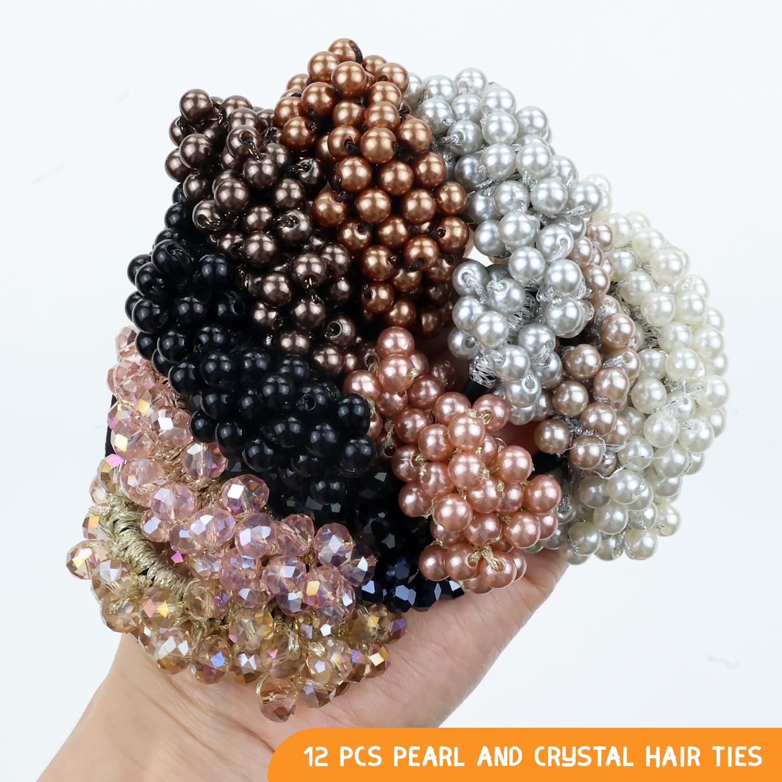 Cinaci 12 Pack Glitter Pearl Crystal Hair Scrunchies Stretchy Hair Ties Elastics Rubber Bands Ponytail Holders Hairbands Accesso