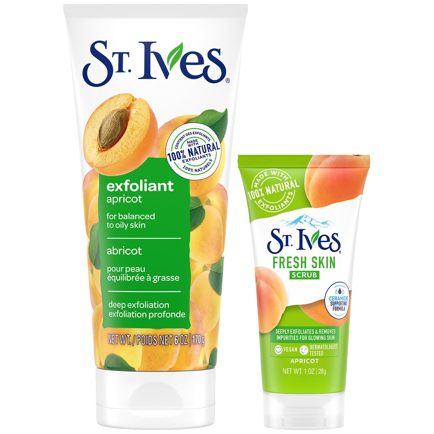 St. Ives Apricot Facial Scrub, Fresh Skin Exfoliant + TravelSize Face Scrub for Balanced to Oily Skin