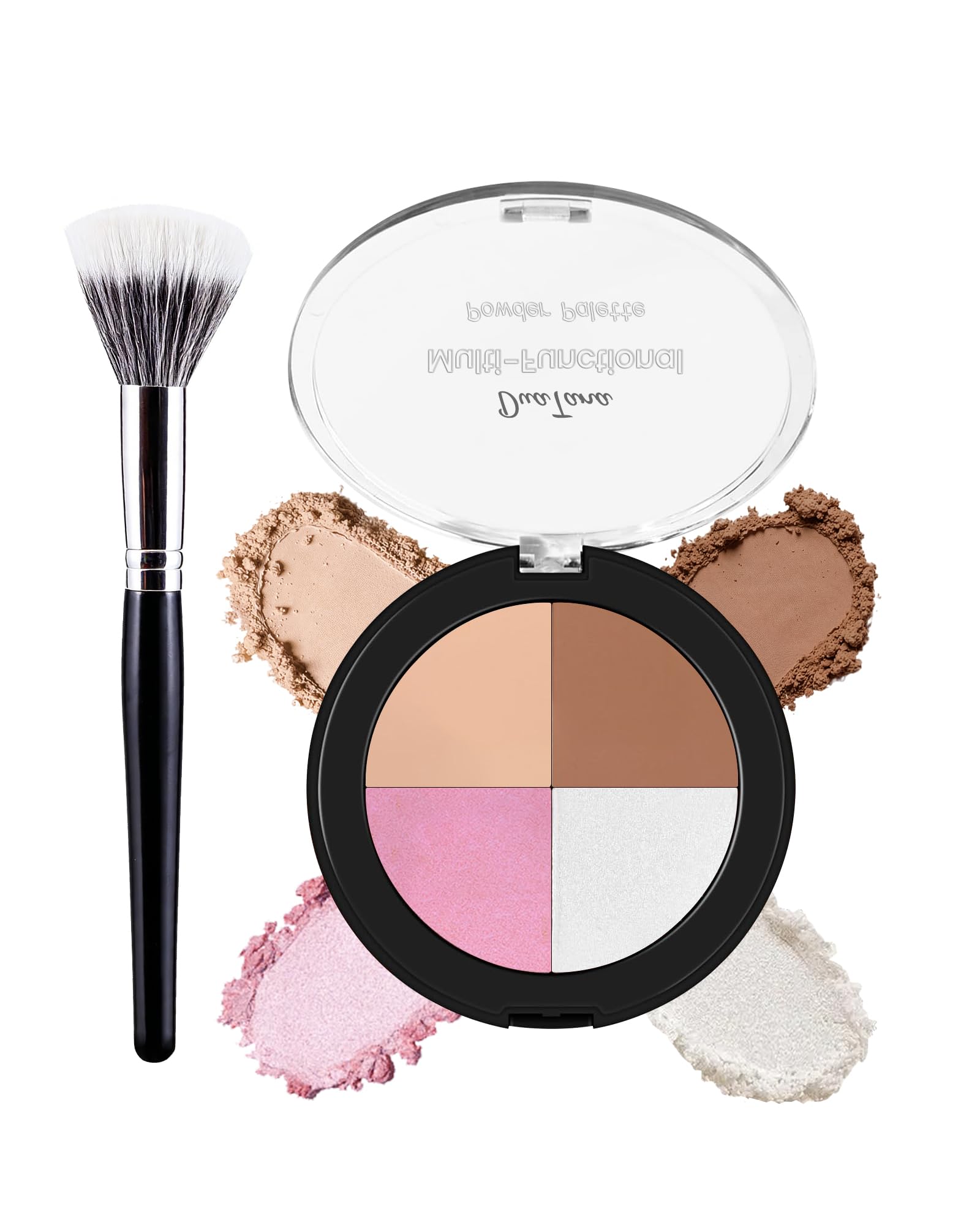 4 Colors Highlighting Eye&Cheek Palette,4 in 1 Matte&Shimmer Glow Blush Contour Bronzer Highlighter Eyeshadow Eyebrow Makeup Pal