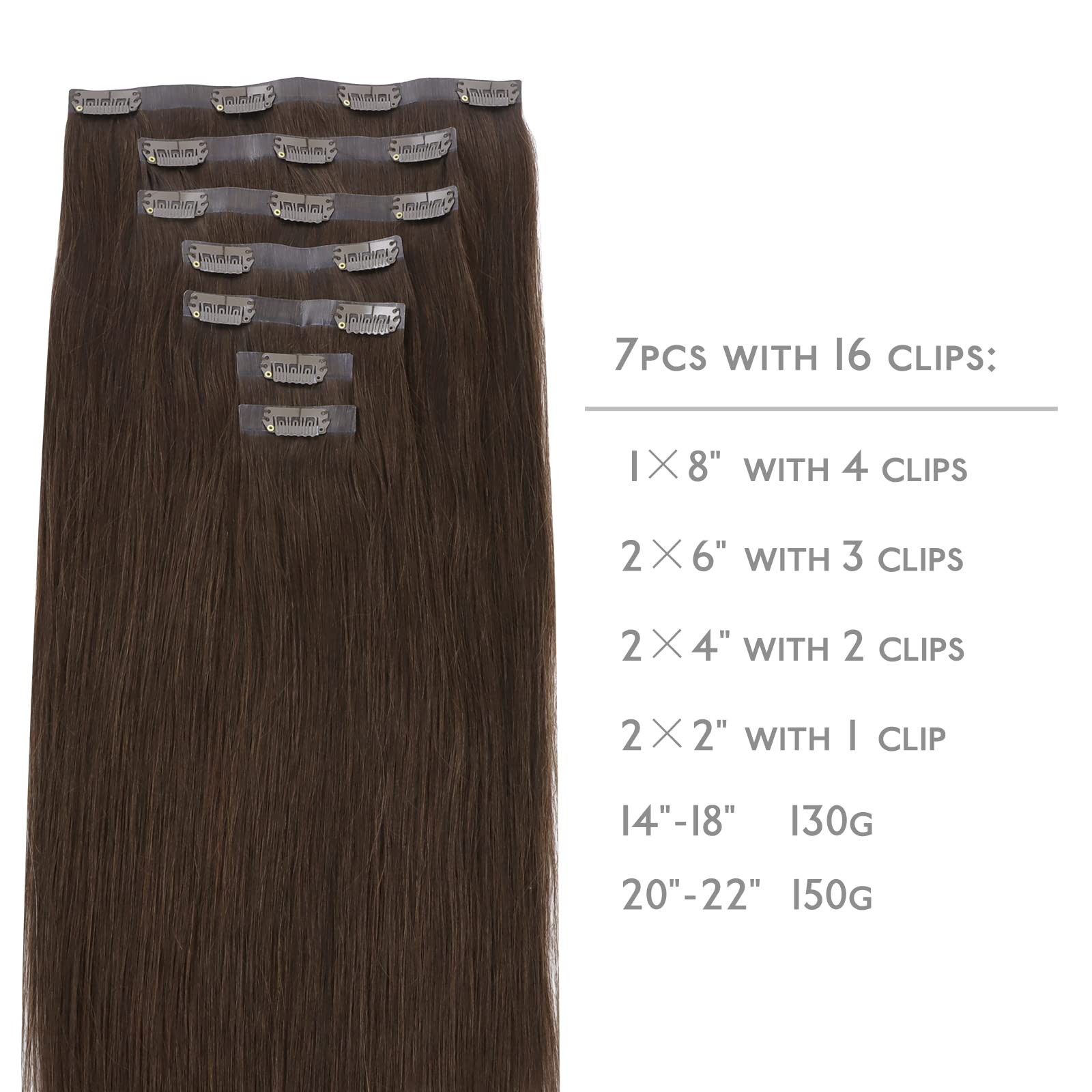Wennalife Seamless Clip In Hair Extensions, 20 Inch 150G 7Pcs Light Dark Brown Hair Extensions Clip In Human Hair Invisible Pu S
