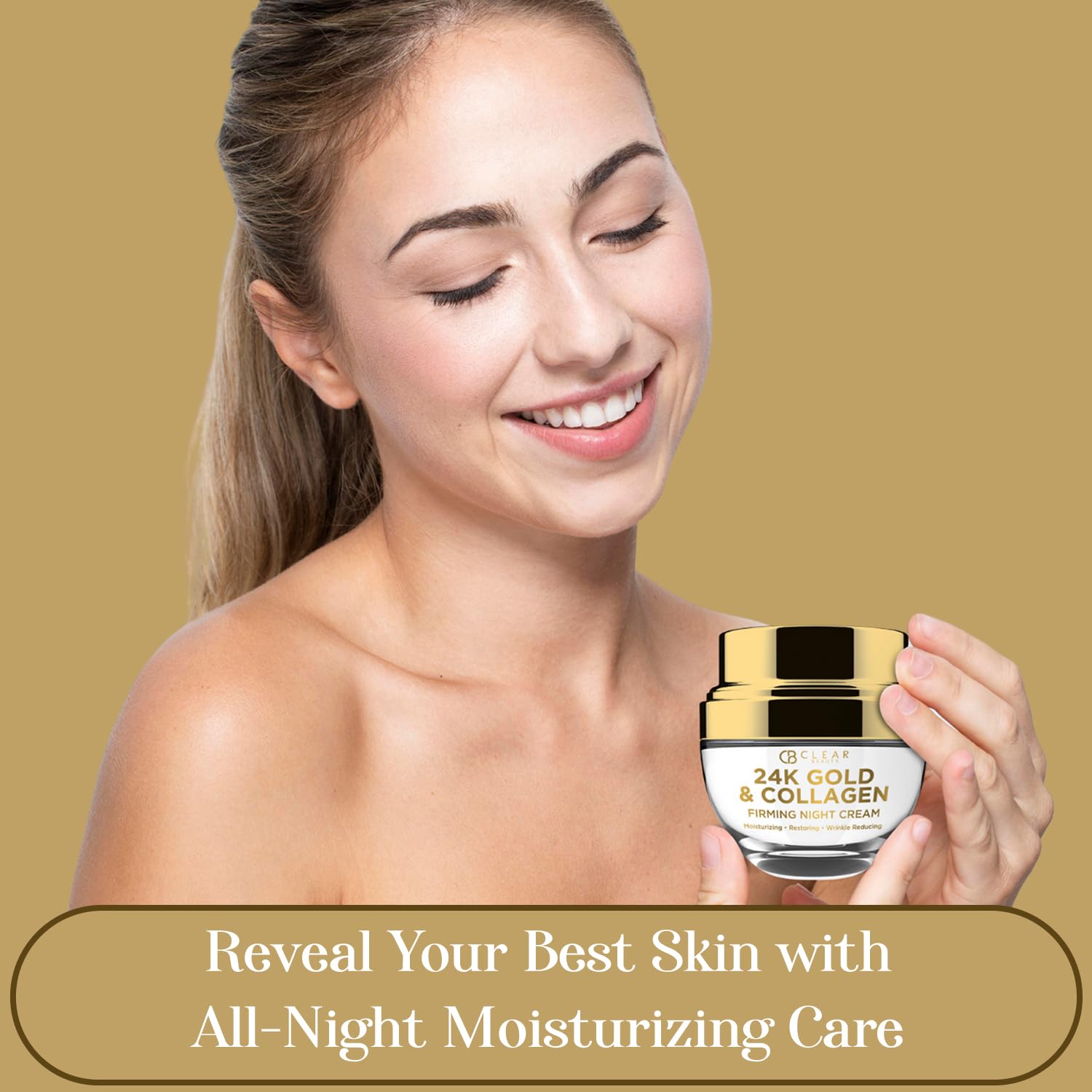 Clear Beauty 24K Gold & Collagen Night Face Moisturizer - Dermatologist Tested, Reduces Age Spots, Fine Lines & Wrinkles, Liftin