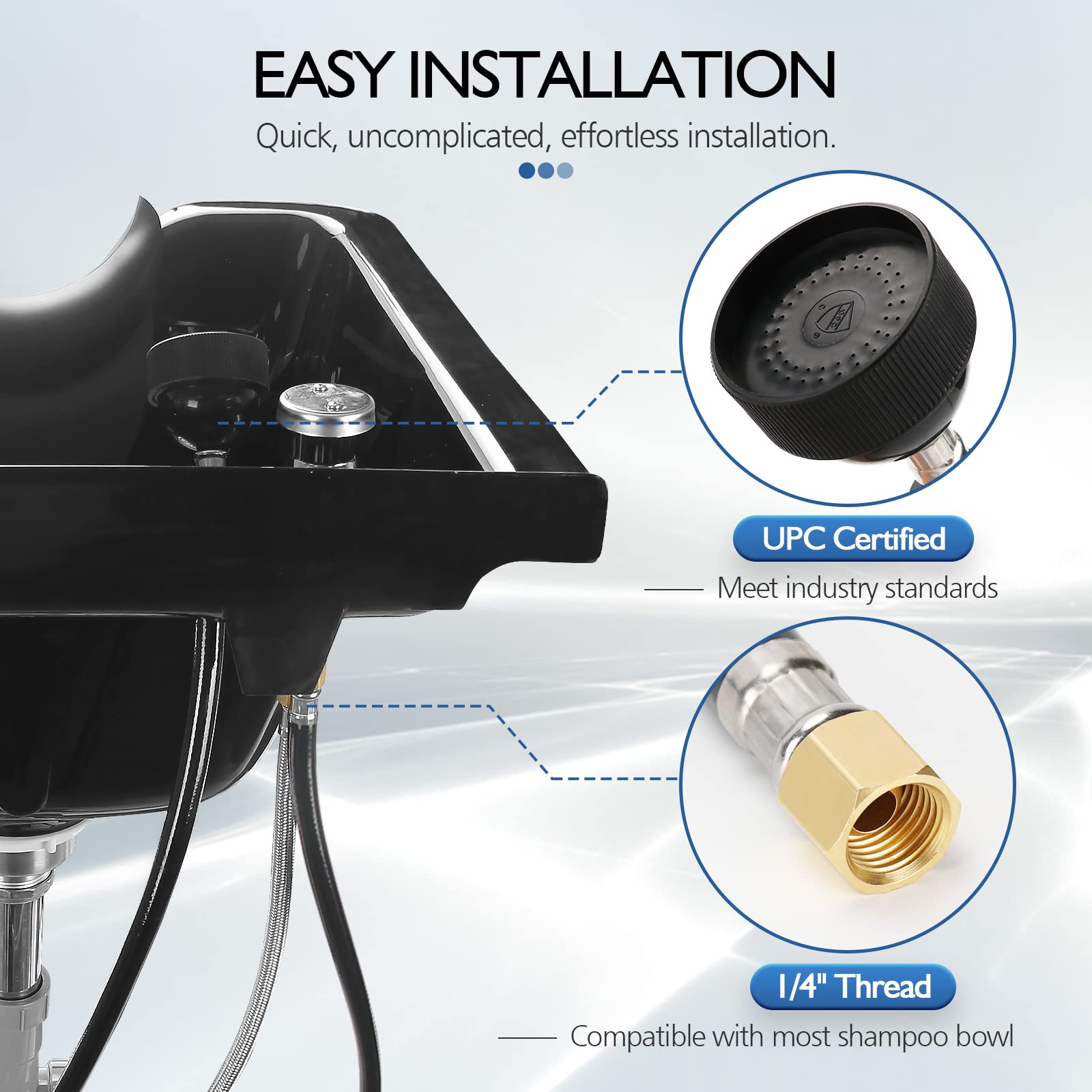 Lukloy Upc Certified Salon Shampoo Bowl Sprayer Head With Black Rubber Hose, Professional Salon Sink Replacement Part For Salon