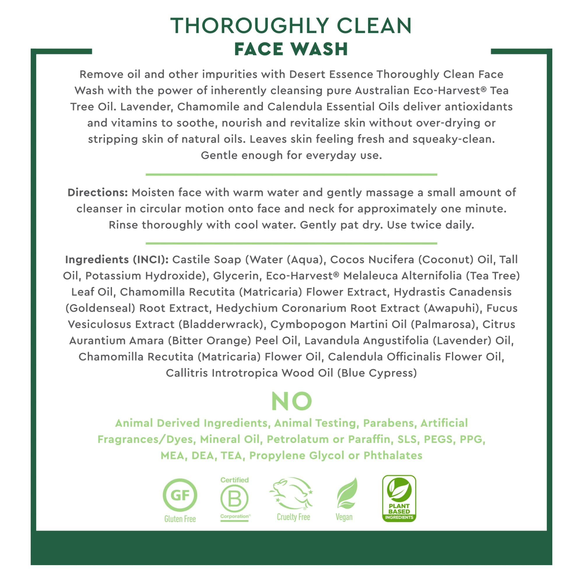 Desert Essence Thoroughly Clean Face Wash - Original - 32 Fl Oz - Tea Tree Oil - For Soft Radiant Skin - Gentle Cleanser - Extra
