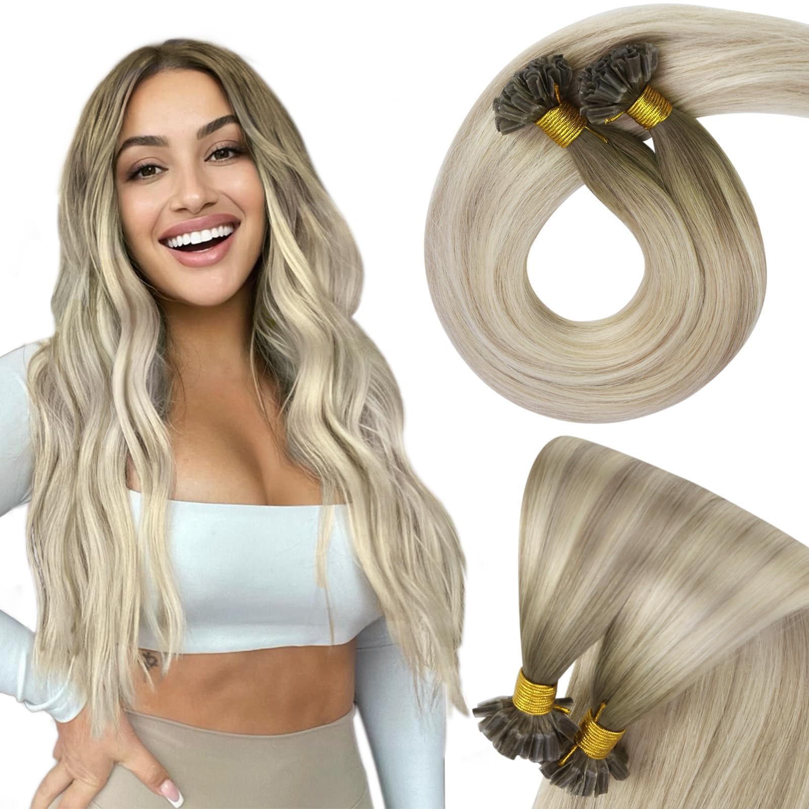 Sunny U Tip Hair Extensions Human Hair Blonde Hair Extensions U Tips Pre Bonded Hot Fusion Utip Keratin Hair Extensions Balayage