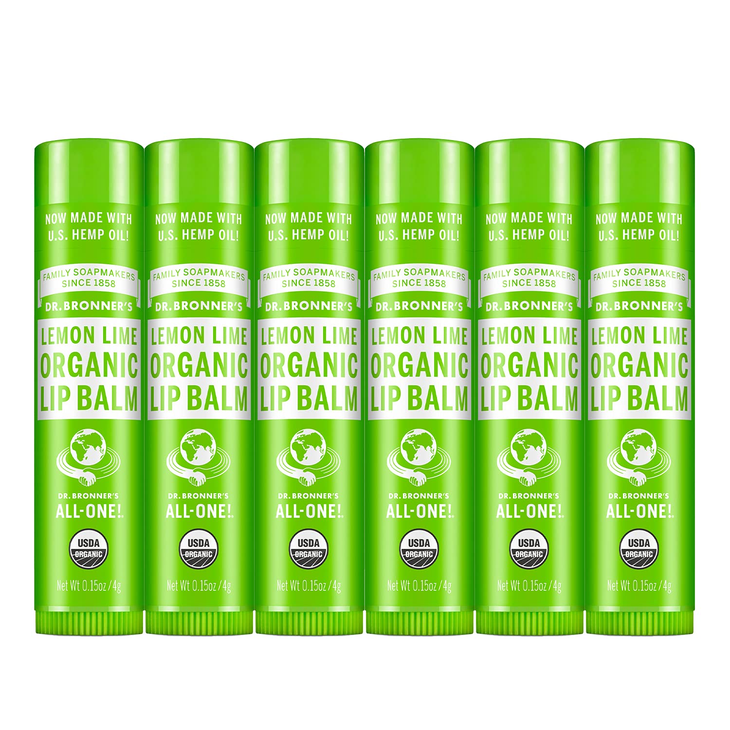 Dr. Bronner's - Organic Lip Balm (.15 ounce, 6-Pack) - Made with Organic Beeswax and Avocado Oil, For Dry Lips, Hands, Chin or C