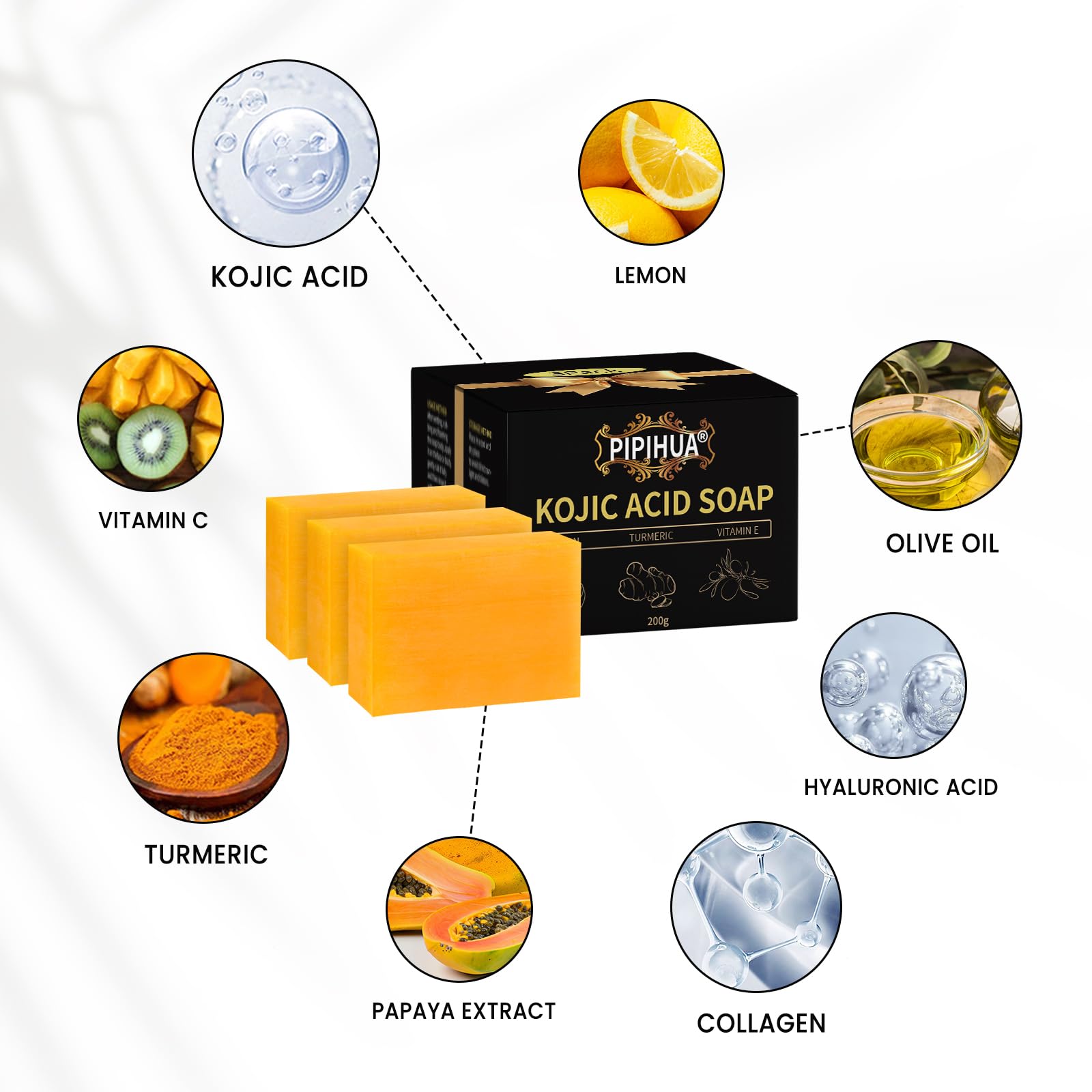 PIPIHUA Lemon Turmeric Kojic Acid Soap: Soap for Skin Combines Lemon & Turmeric & Kojic acid & Collagen & Vitamin C & Glutathion