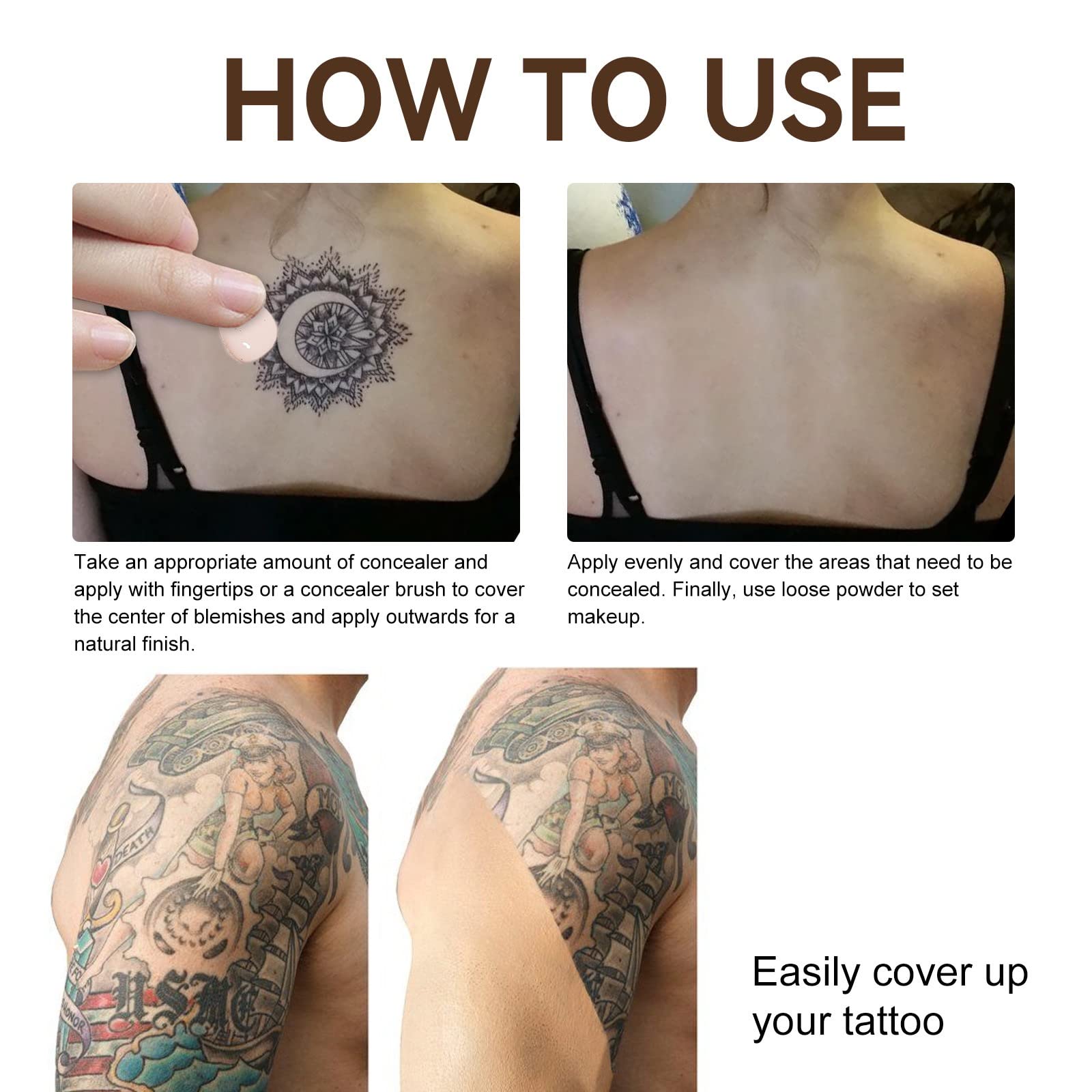 Nusitryco Waterproof Tattoo Cover Up Concealer, 0.7 Fl Oz, Professional for Men & Women, Multi-Color, Long Lasting for Scars & Dark Spots