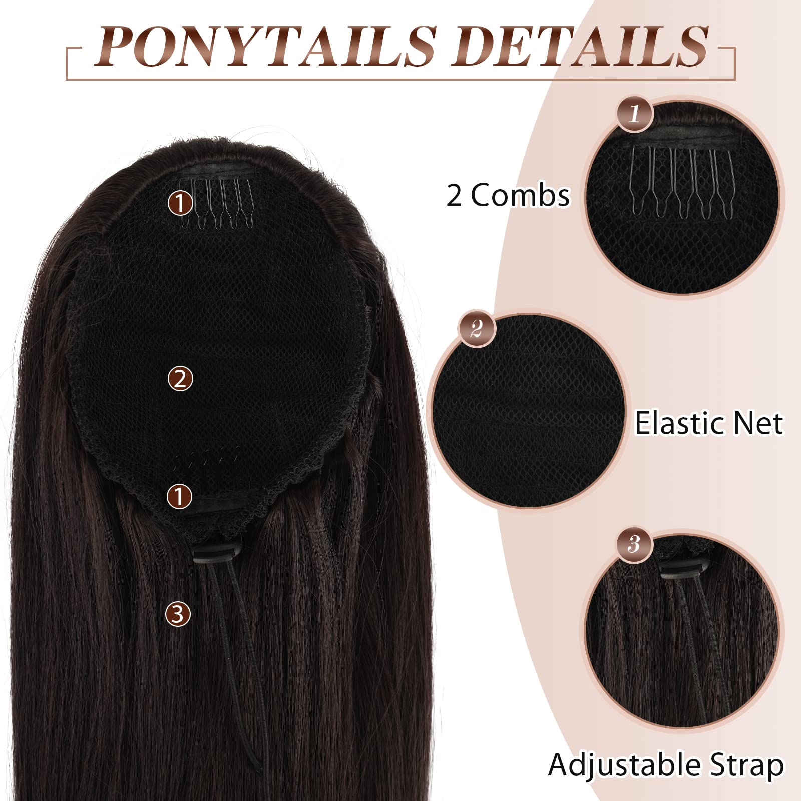 Feshfen Ponytail Extensions Long Straight Drawstring Ponytails Natural Synthetic Hairpiece Clip In Ponytails Hairpieces For Wome