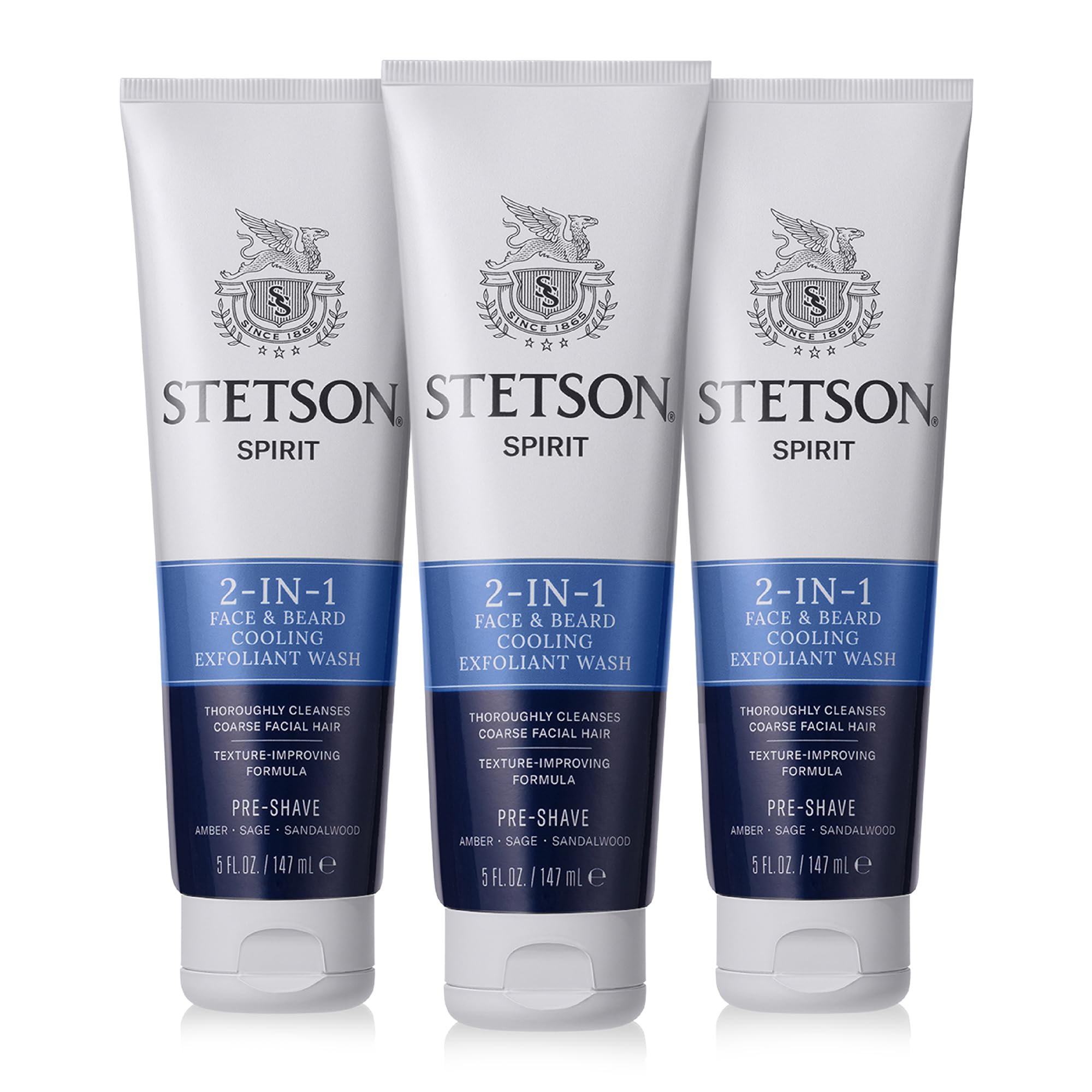 Stetson Spirit Cooling Exfoliating Beard & Face Wash for Men, 5 Fl Oz, 3 Pk