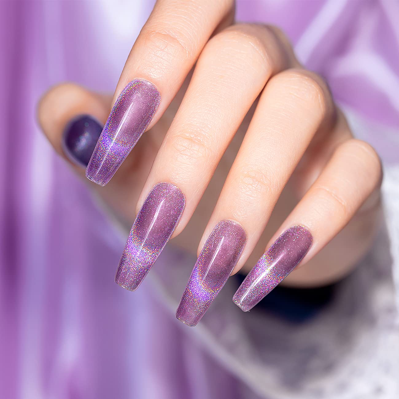 Rarjsm Cat Eye Gel Nail Polish, Galaxy Chameleon Magnetic Gel Violet Purple Holographic Glitter Gel Polish Soak Off Uv Led Diy M