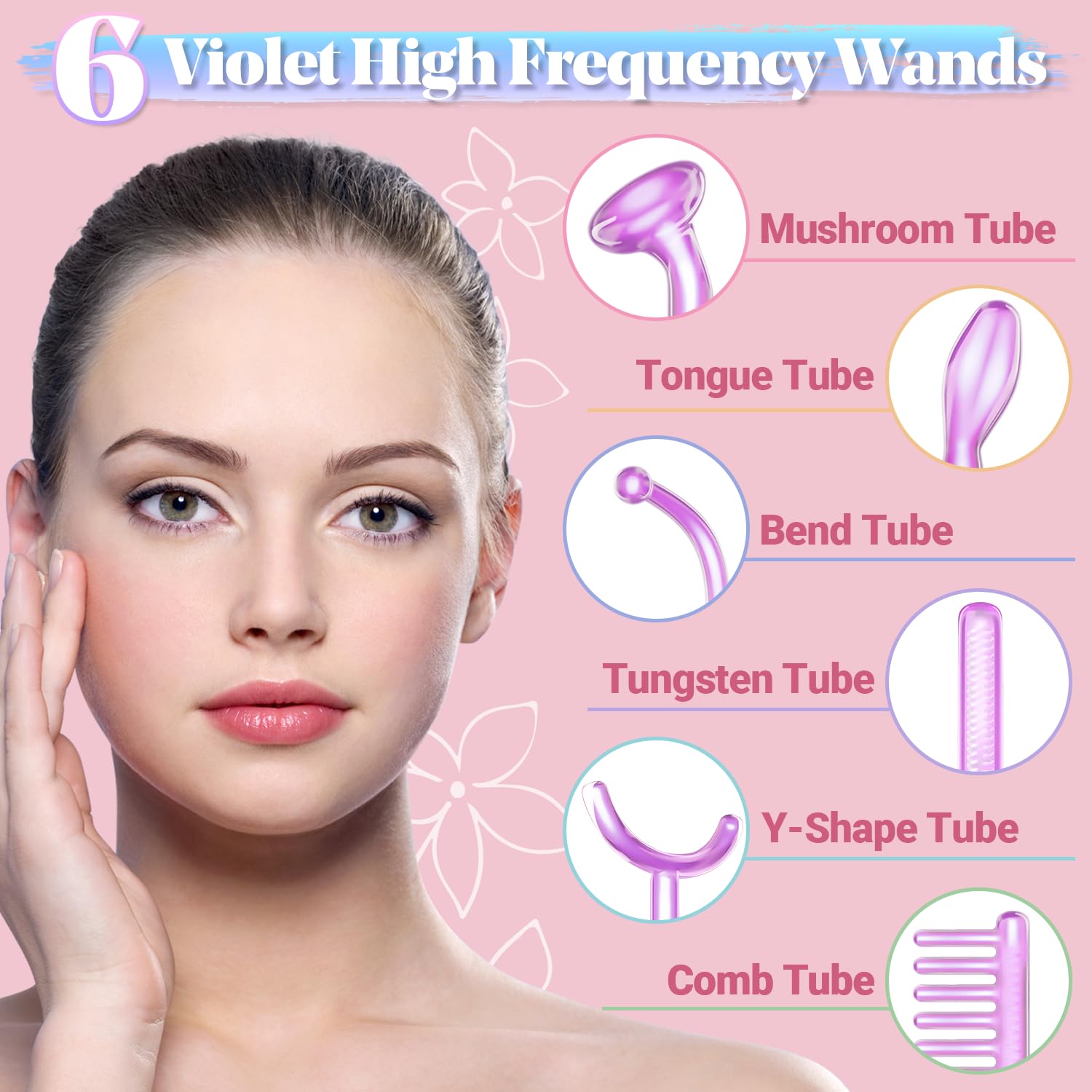 High Frequency Facial Machine - TUMAKOU Portable Handheld High Frequency Wand with 6 Pcs Violet Tubes for Face Home Use Device