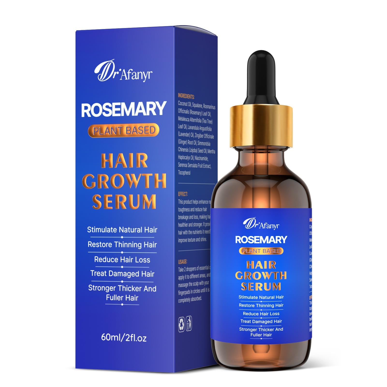 100% Natural Hair Oil with Rosemary & Saw Palmetto, Nourishing Treatment for Dry Damaged Hair, Smooth Frizz & Strengthen Strands