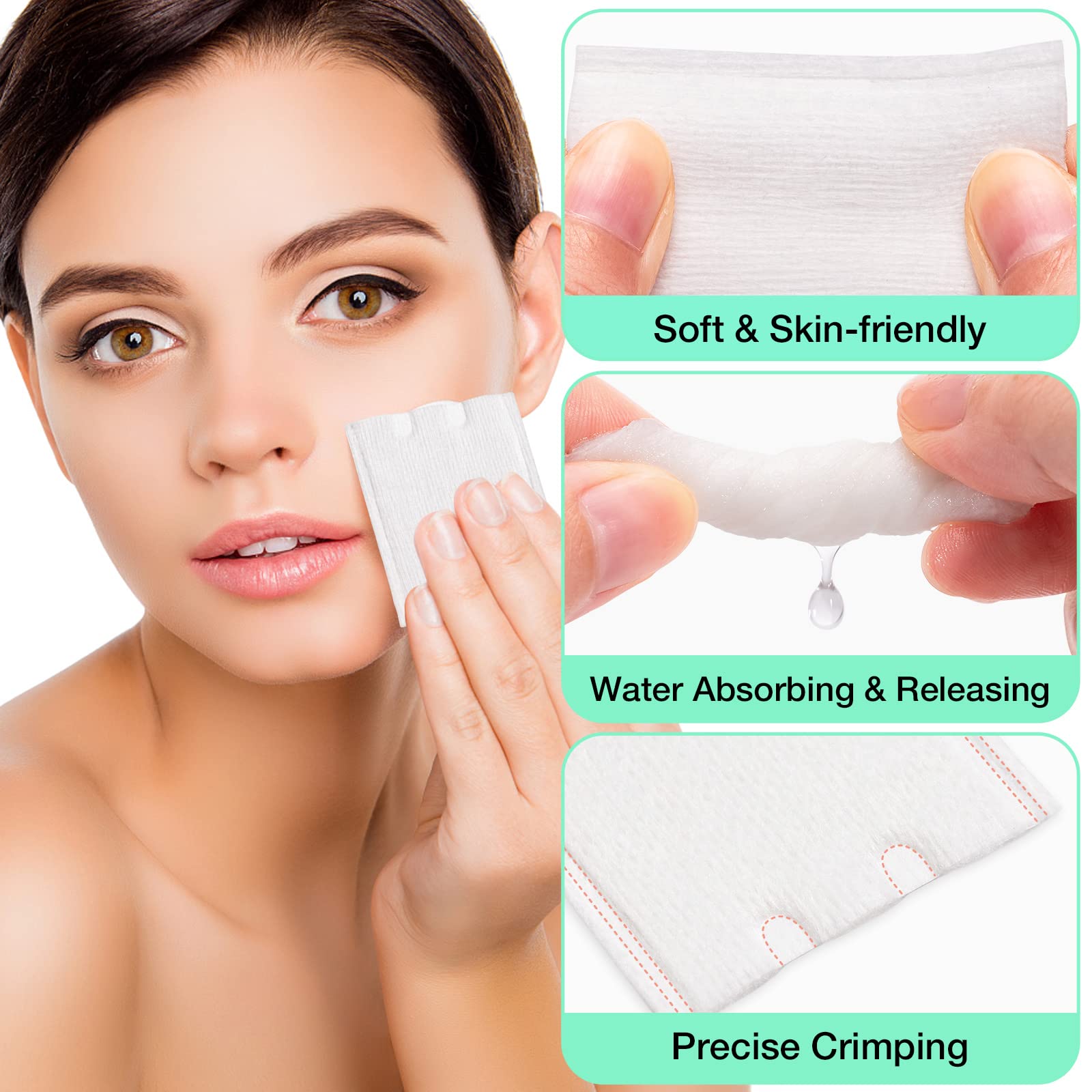 Noverlife 444Pcs Makeup Cotton Pads, Facial Eye Makeup Remover Pads, Natural Premium Square Cotton Puff, Double-Side Save Water