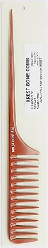 Krest Bone 11 1/2 Inch Large Space Teeth Rattail. Professional Comb. Heat Resistant Comb. Styling Combs. Detangle, Sectioning Co