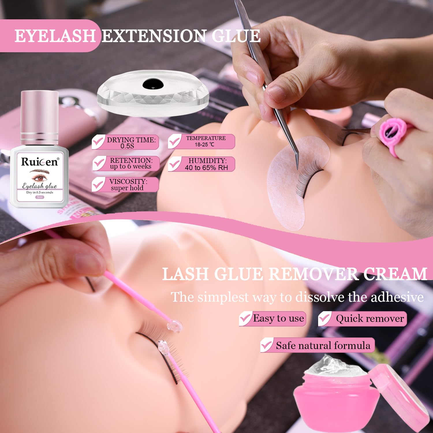 Lash Extension Kit For Beginners, Ruicen Lash Kit For Beginners With Video Tutorials And Lash Manual, Mannequin Head, Practice L