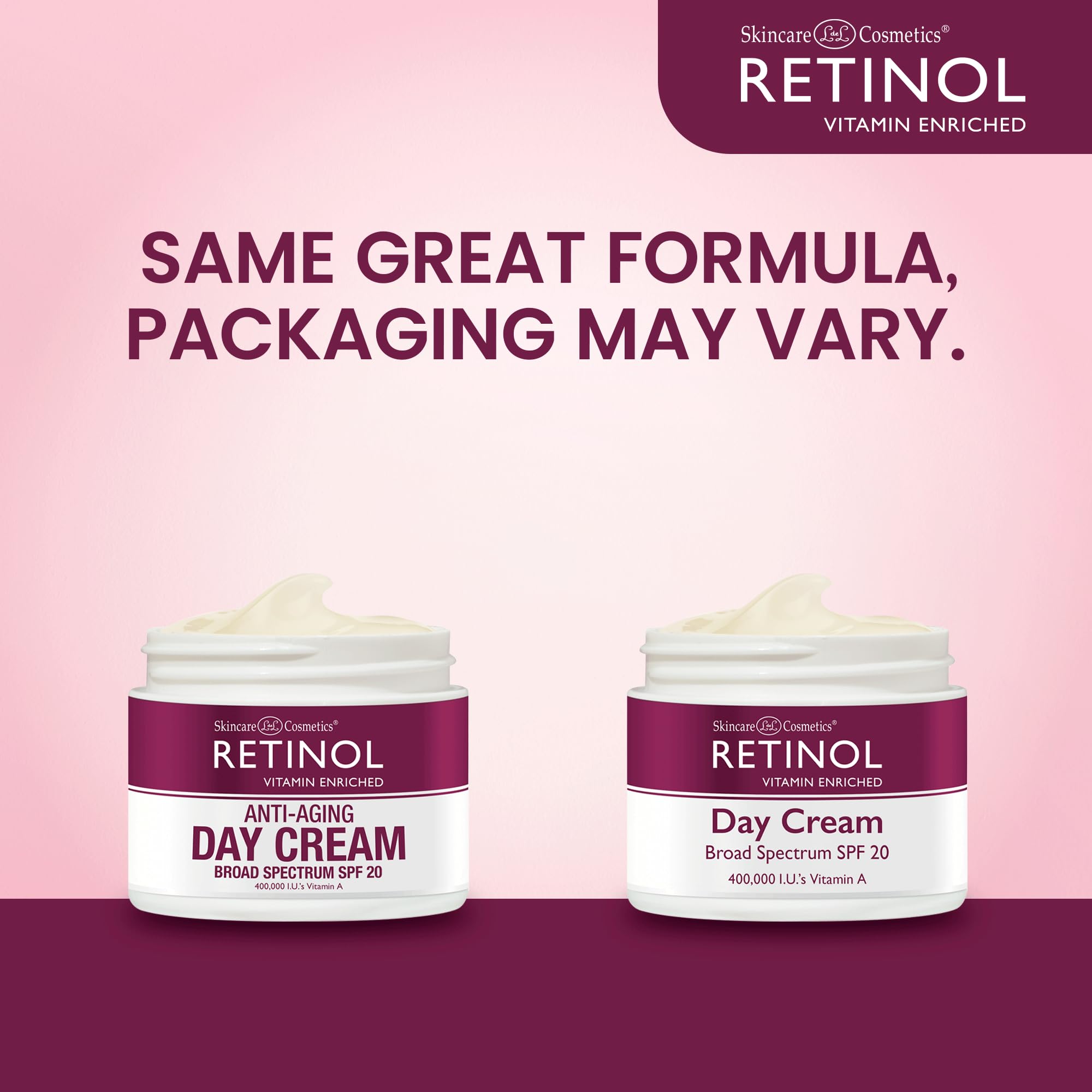 Retinol Day Cream SPF 20 - Moisturizes, Reduces Fine Lines, 1.7 Oz - Broad Spectrum Sun Protection by LdeL Cosmetics