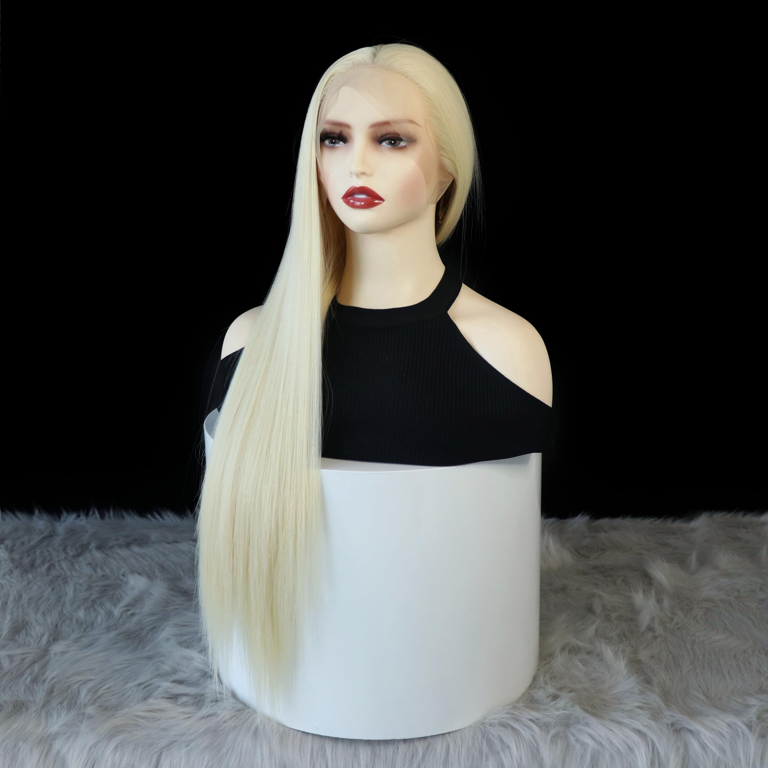 Wxhwcx #613 Blonde Synthetic Lace Front Wig Straight Free Part Heat Resistant Fiber Hair Glueless Lace Wigs For Women Natural Ha