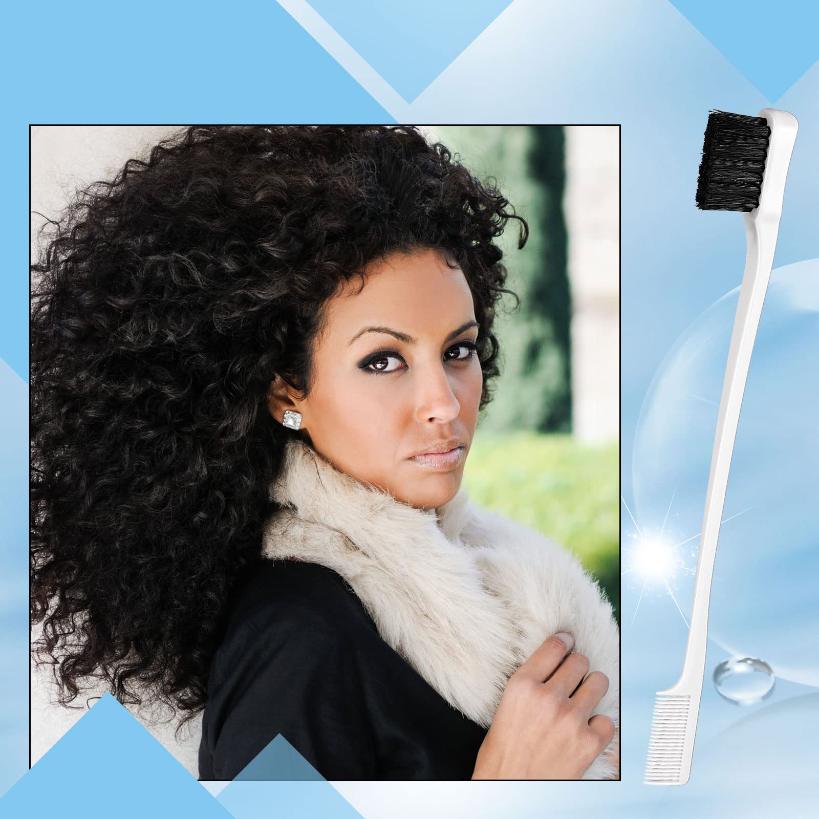Geiserailie 3 Pcs Slick Back Hair Brush Set Bristle Brush Edge Control Teasing Comb For Women Black Hair(White)
