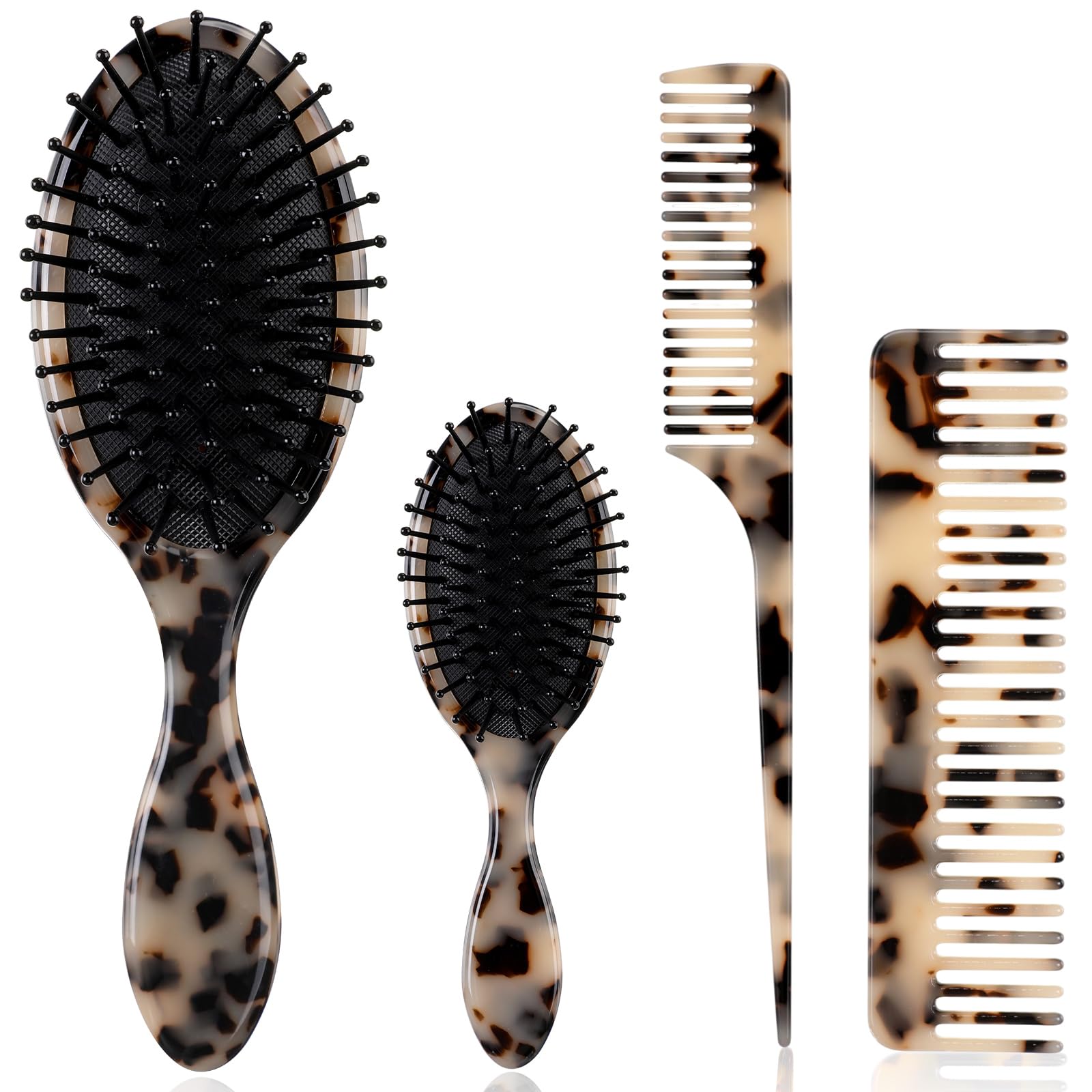 Meanplan Tortoise Shell Hair Comb Set Cellulose Acetate Paddle Detangler Brush Wide Tooth Comb Mini Tail Brushes Kit Grooming To