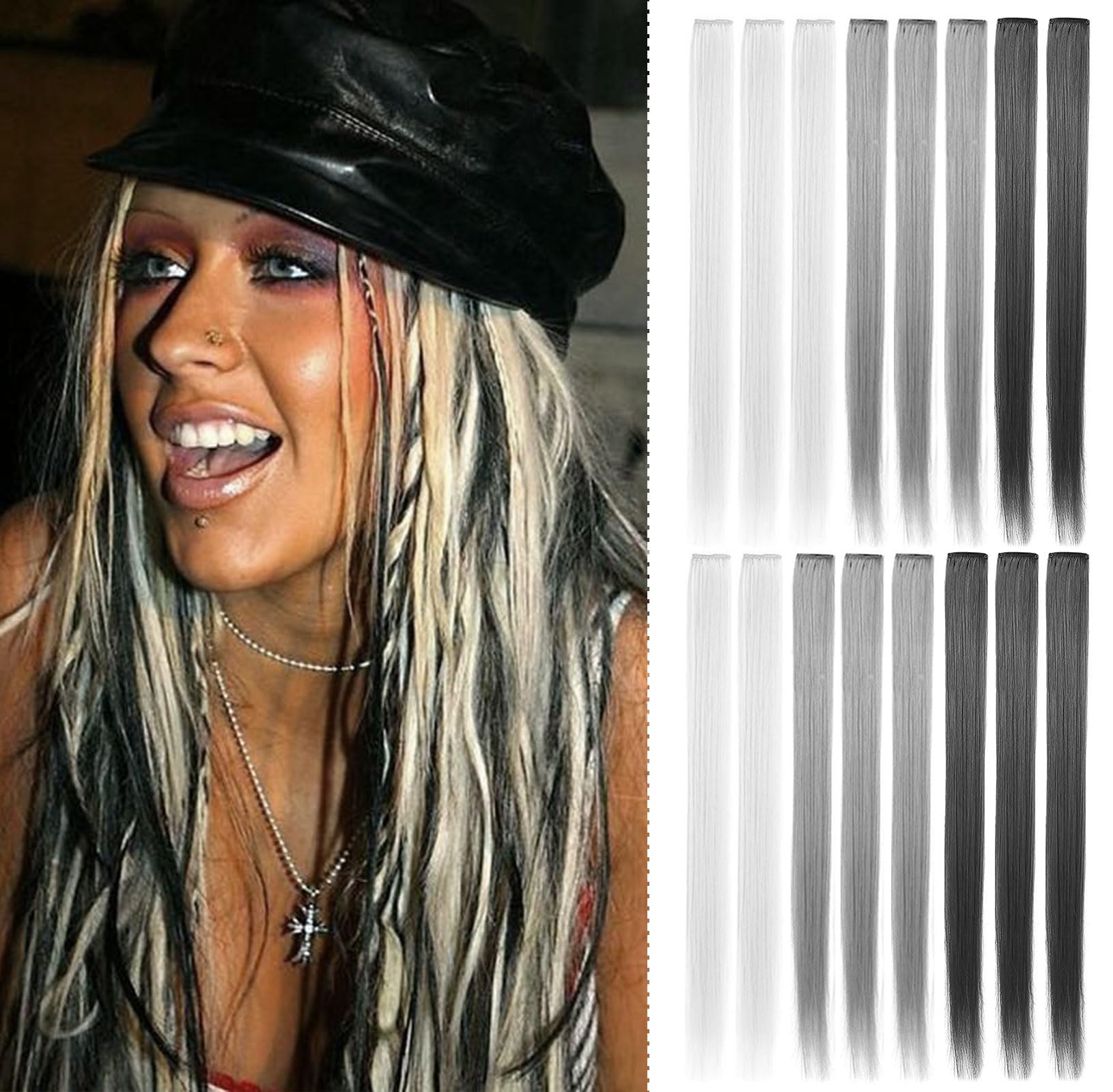 SARARHY Girls Hair Accessories Colored Hair Extensions Clip in Holiday Party Highlights 21 inch Straight Synthetic Grey Hair pie