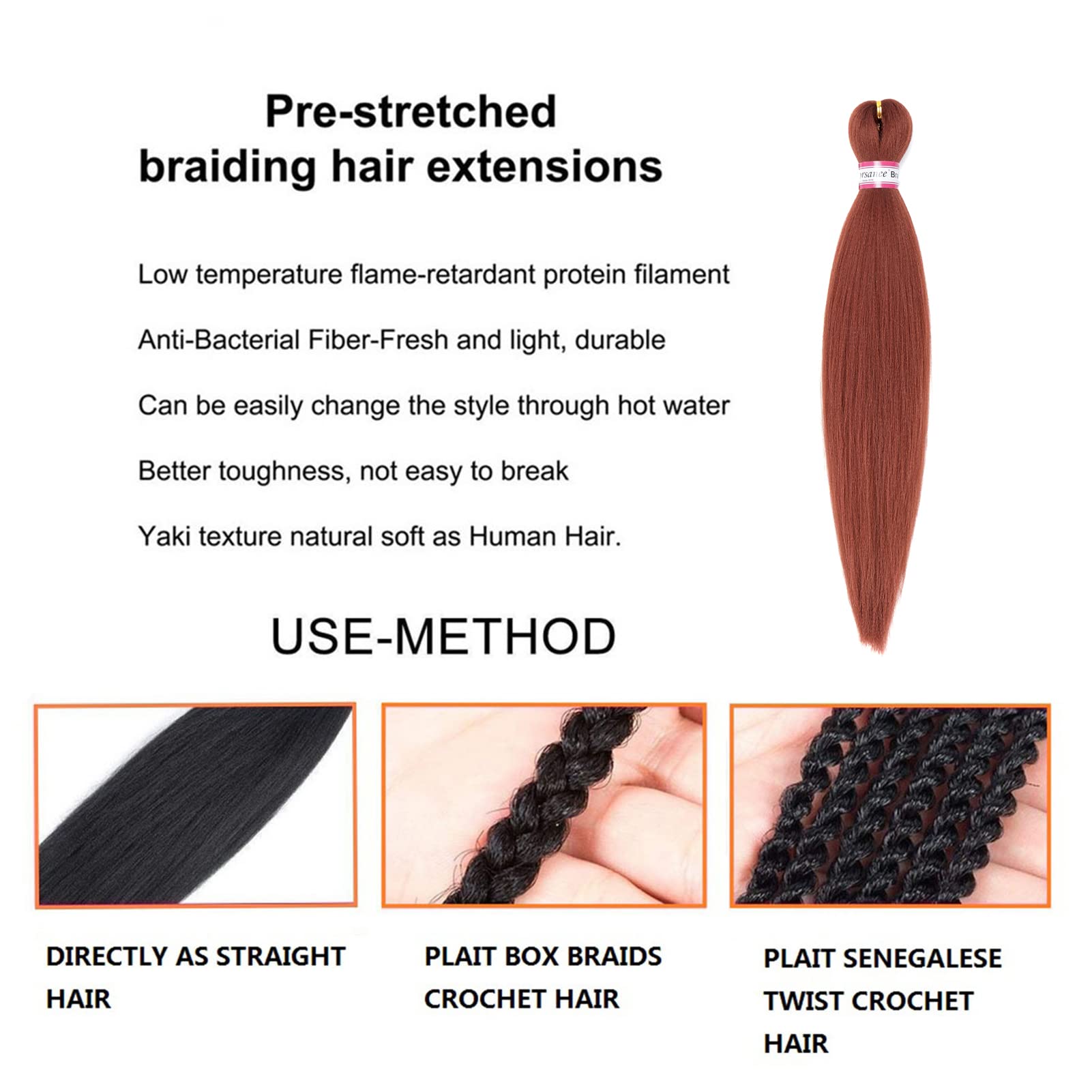 Ginger Braiding Hair Pre Stretched 16 Inch 8 Packs Braiding Hair Extensions For Crochet Box Braids Twists Locs Hair Itch Free So