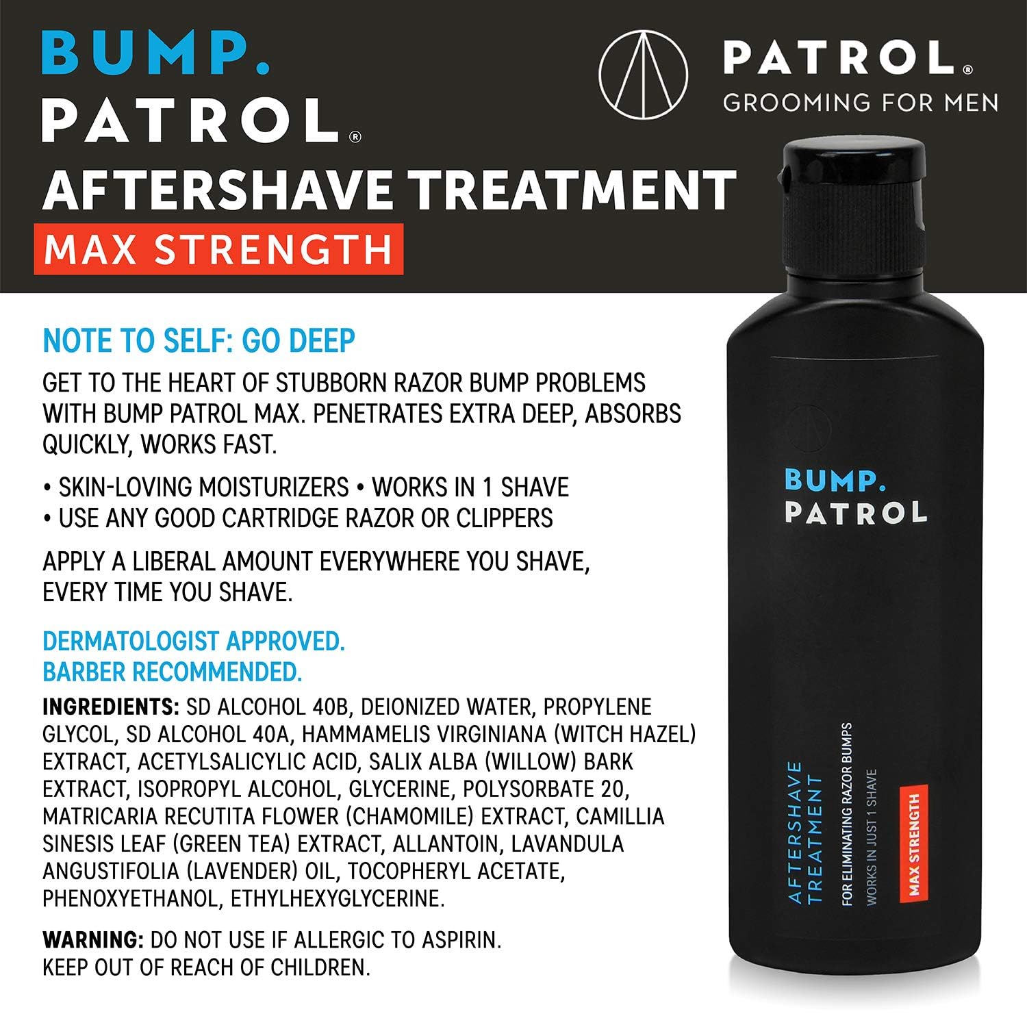 Bump Patrol Maximum Strength Aftershave Formula - After Shave Solution Eliminates Razor Bumps and Ingrown Hairs - 2 Ounces 2 Pac