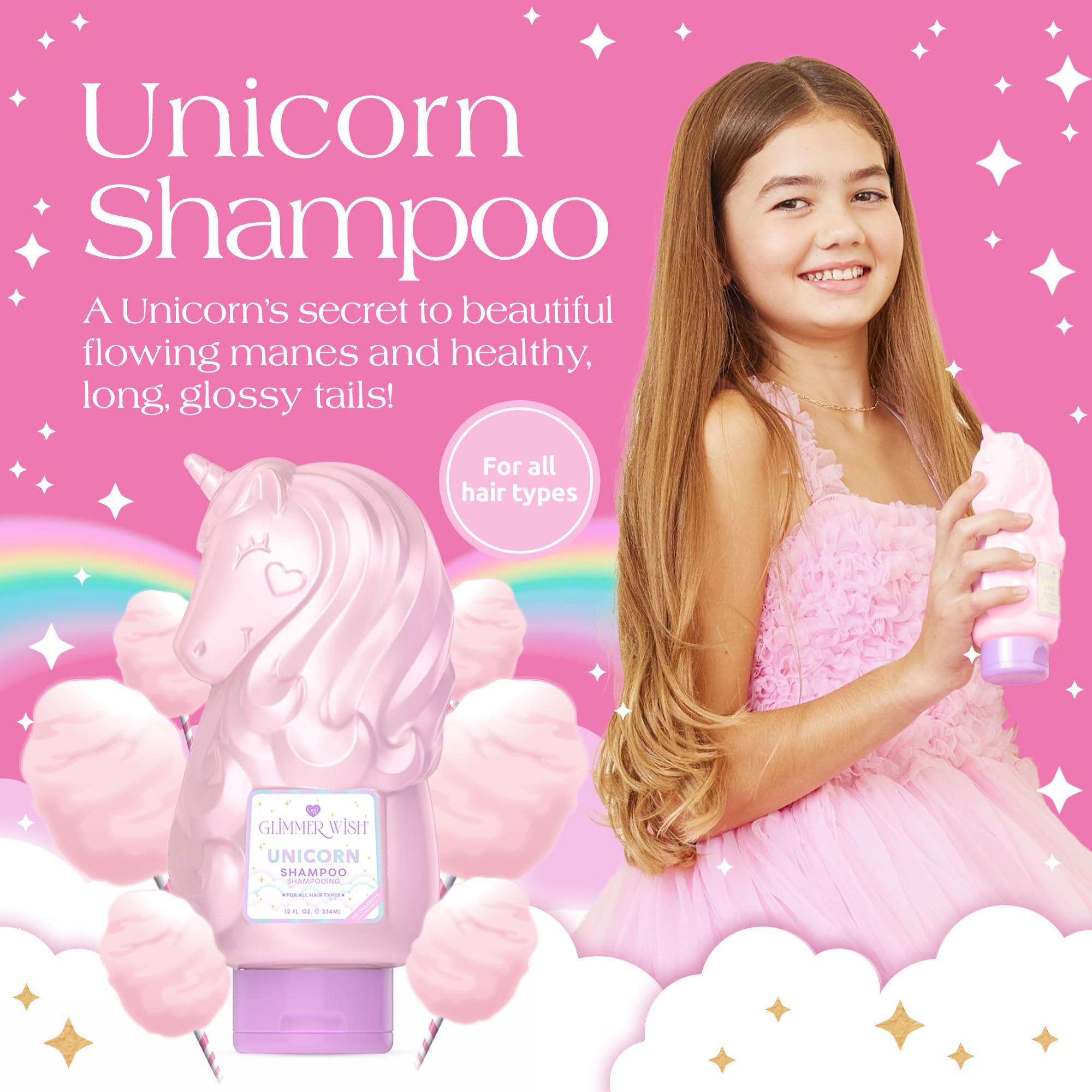 Glimmer Wish Unicorn Kids Shampoo, Paraben and Sulfate Free Shampoo for Soft and Manageable Hair, Kids Hair Care, Cotton Candy S