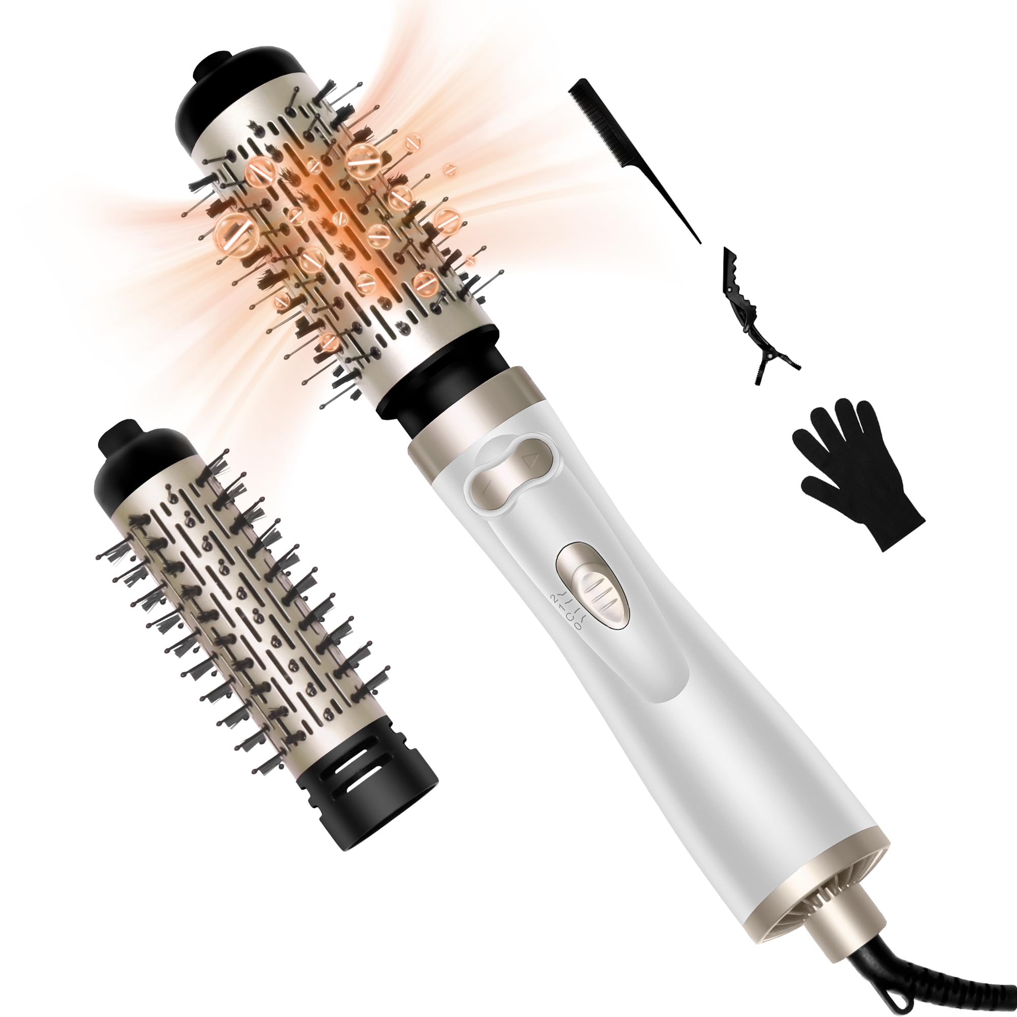 Rotating Hair Dryer Brush, 3in1 Detachable Round Hot Air Spining Brush Set with 2 Brushes (2 & 1.5), Negative Ionic Blow Vol