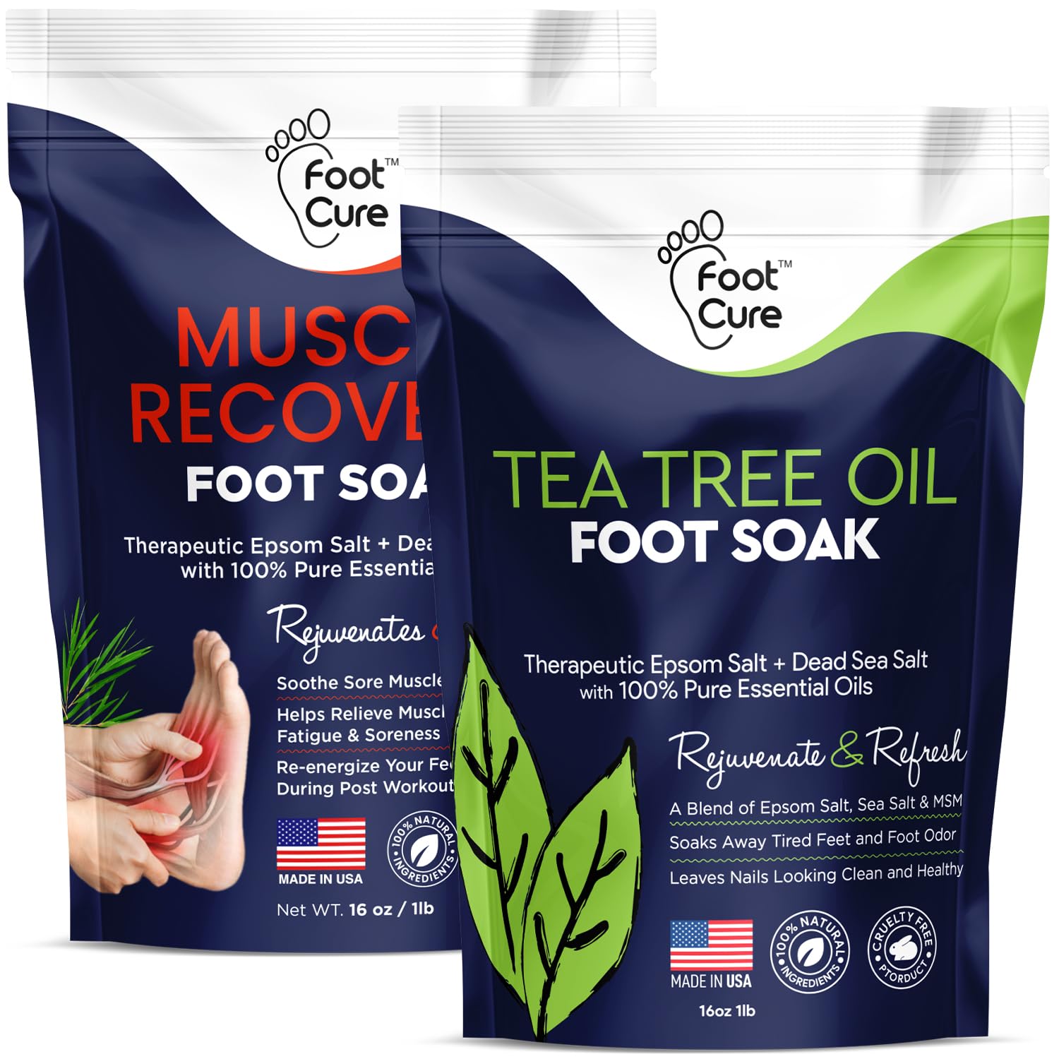 Tea Tree Oil & Muscle Relief Foot Soak with Epsom Salts - All Natural Salts for Post Workout Recovery - Softens Calluses, Soothe