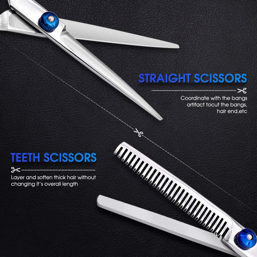 Hair cutting Scissors Kits, 10 Pcs Stainless Steel Hairdressing Shears Set Professional Thinning Scissors For BarberSalonHomeMen