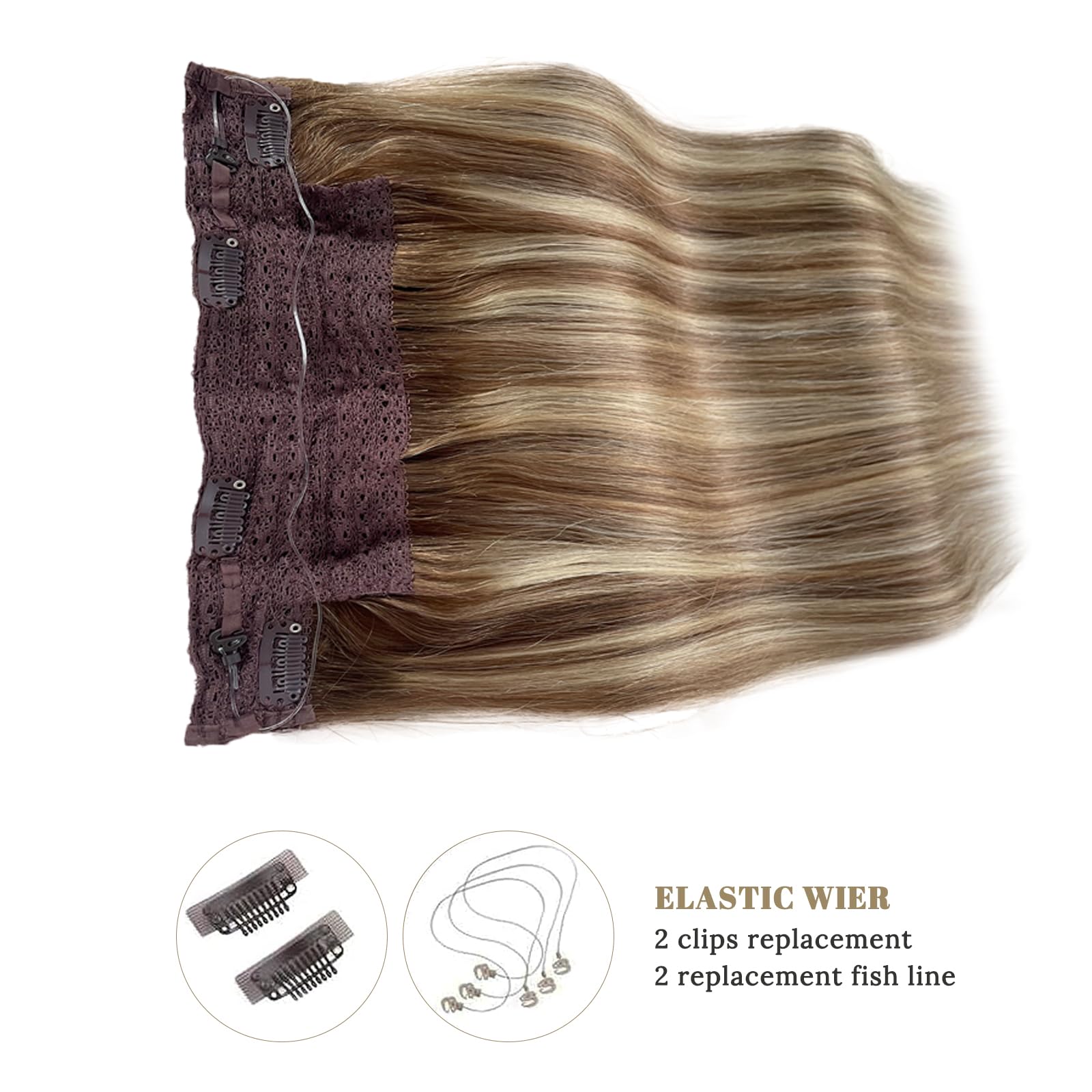 Ombre Halos Human Hair Extensions With Clip Ins One Piece Hair Extensions With Secret Wire Dark Brown Balayage Light Brown With