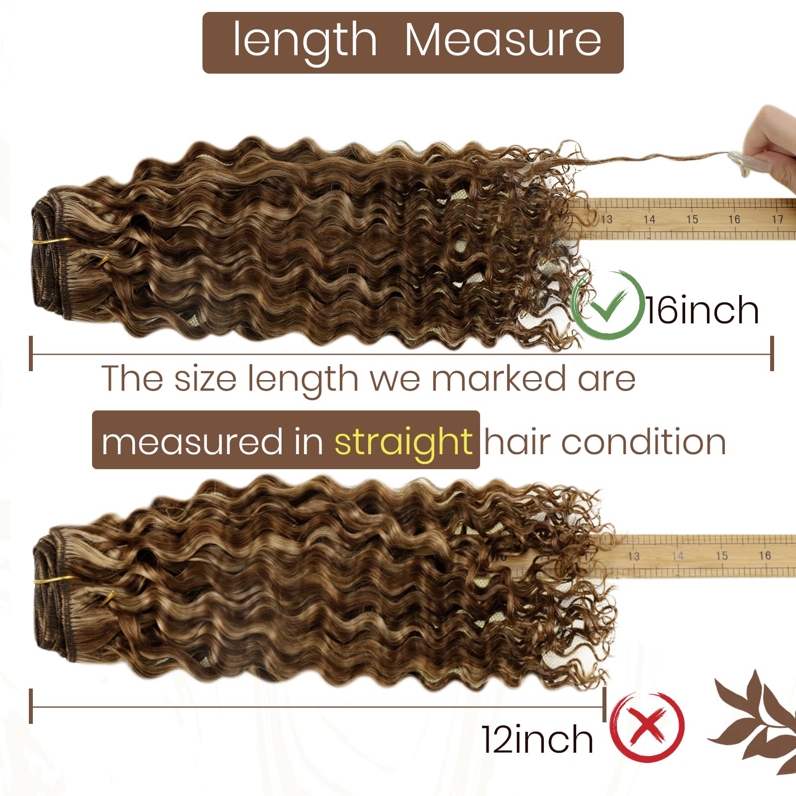 Hetto Curly Clip In Hair Extensions Curly Hair Extensions Water Wavy Human Hair Extensions Clip In #4/27 Brown Highlighted Blond