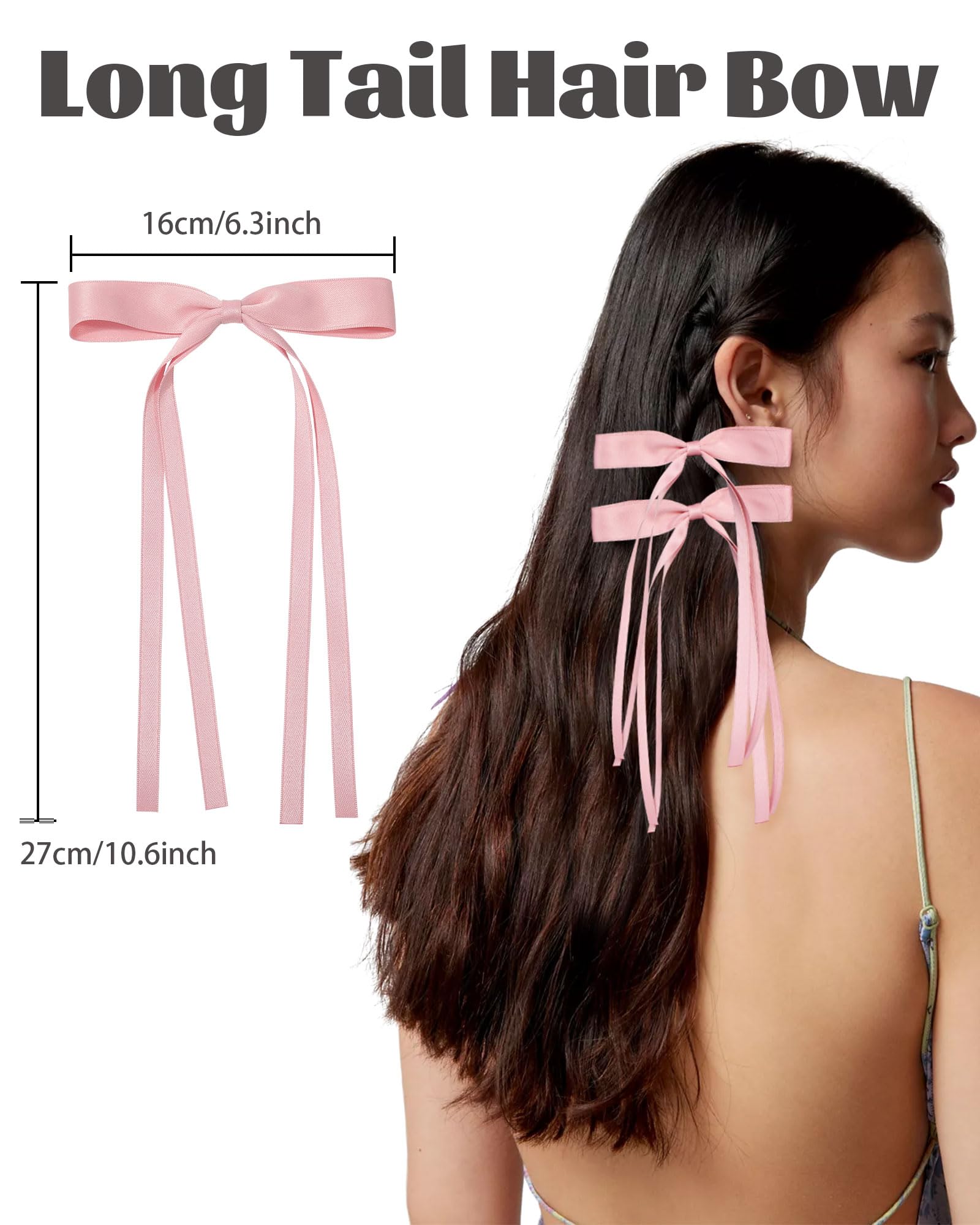 Awaytr 6Pcs Women'S Hair Accessory Hair Clips Tassel Ribbon Bowknot With Long Tail Solid Hair Ribbon (Black/Blue/Beige/Pink/Gree