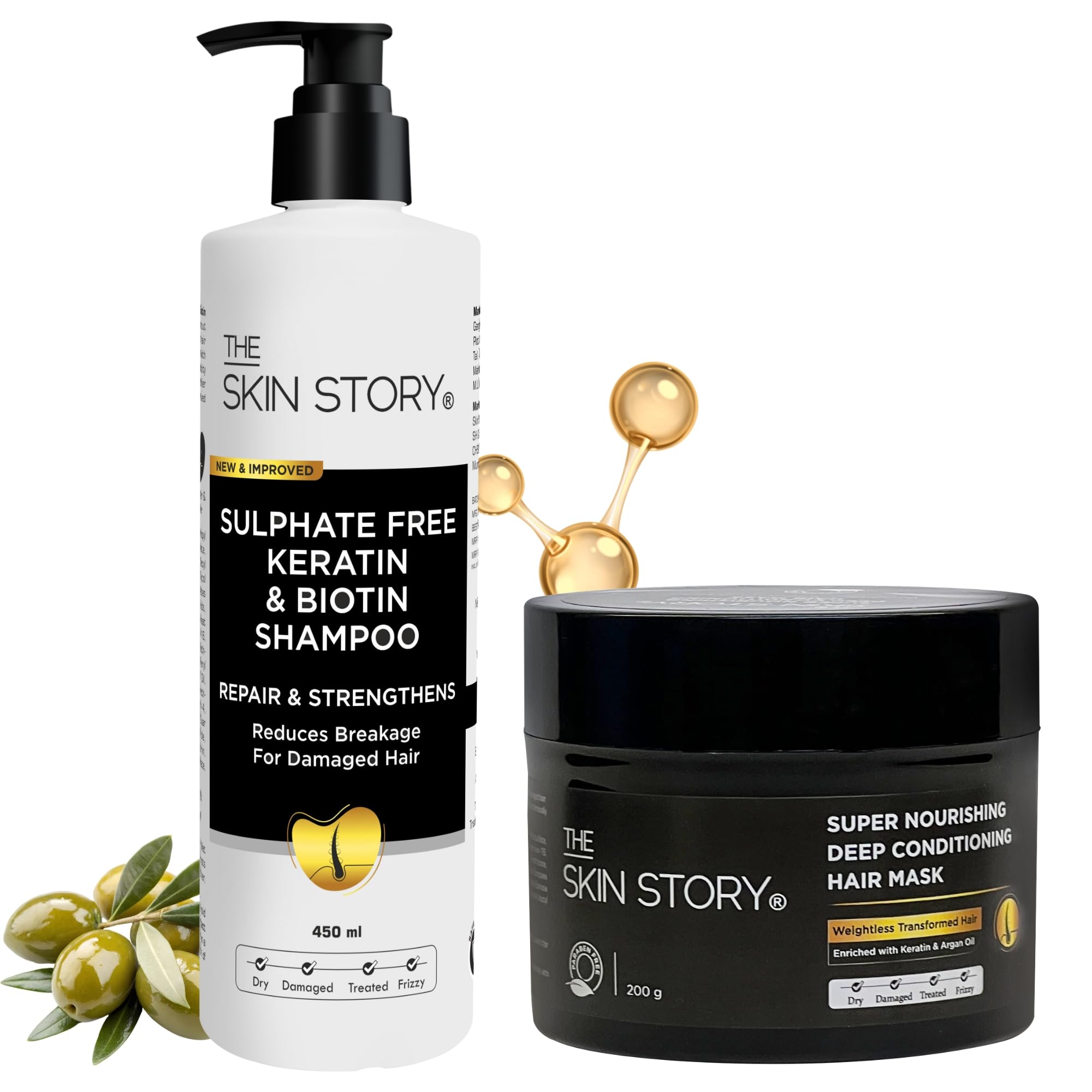 The Skin Story Shampoo And Mask Deep Conditioning Combo | Sulphate Free Keratin Shampoo 450Ml | Deep Conditioning Hair Mask 200G