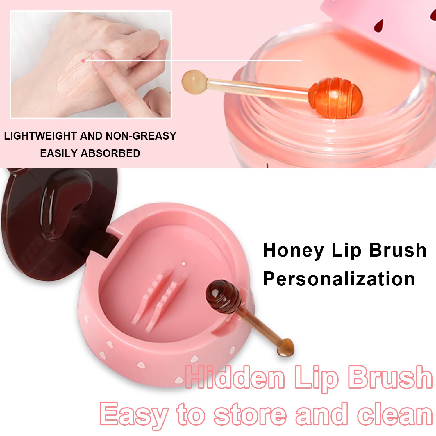 3Pcs Lip Balm Honey Pot With Stick, Honey Strawberry Apple Moisturizing And Hydrating Sleeping Lip Mask, Day And Night Repair An