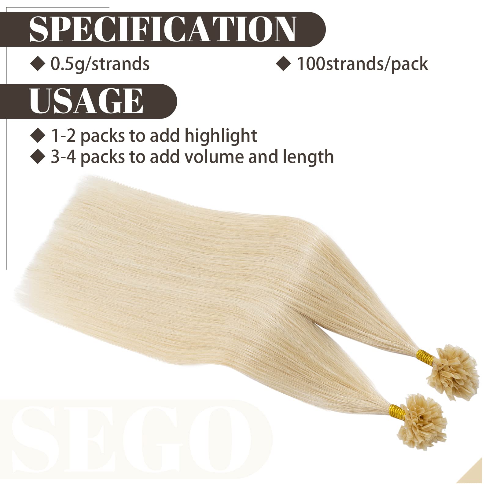 Sego U Tip Human Hair Extensions Pre Bonded Nail Tip Remy Hair Extensions Highlight Keratin Fushion Silky Straight Hair Extensio