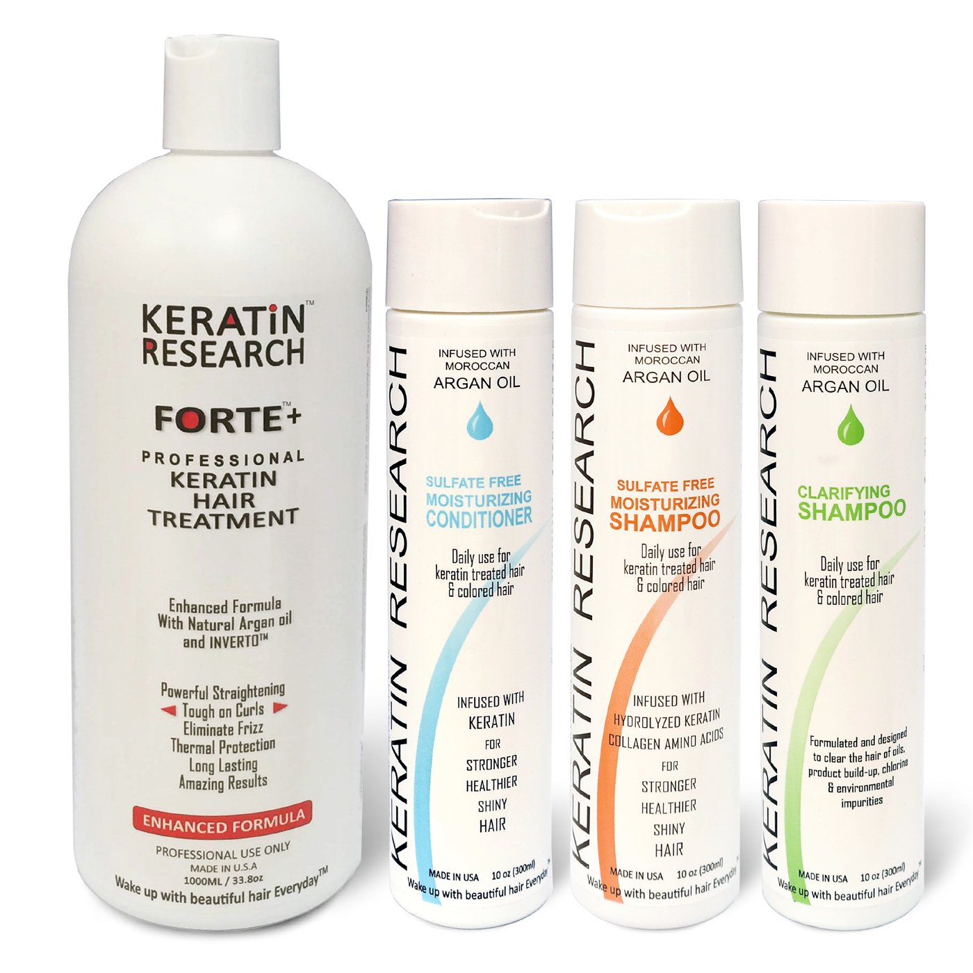 Keratin Forte Keratin Brazilian Keratin Hair Blowout Treatment with Moroccan Argan Oil Extra Strength Enhanced Formula 4 Bottles