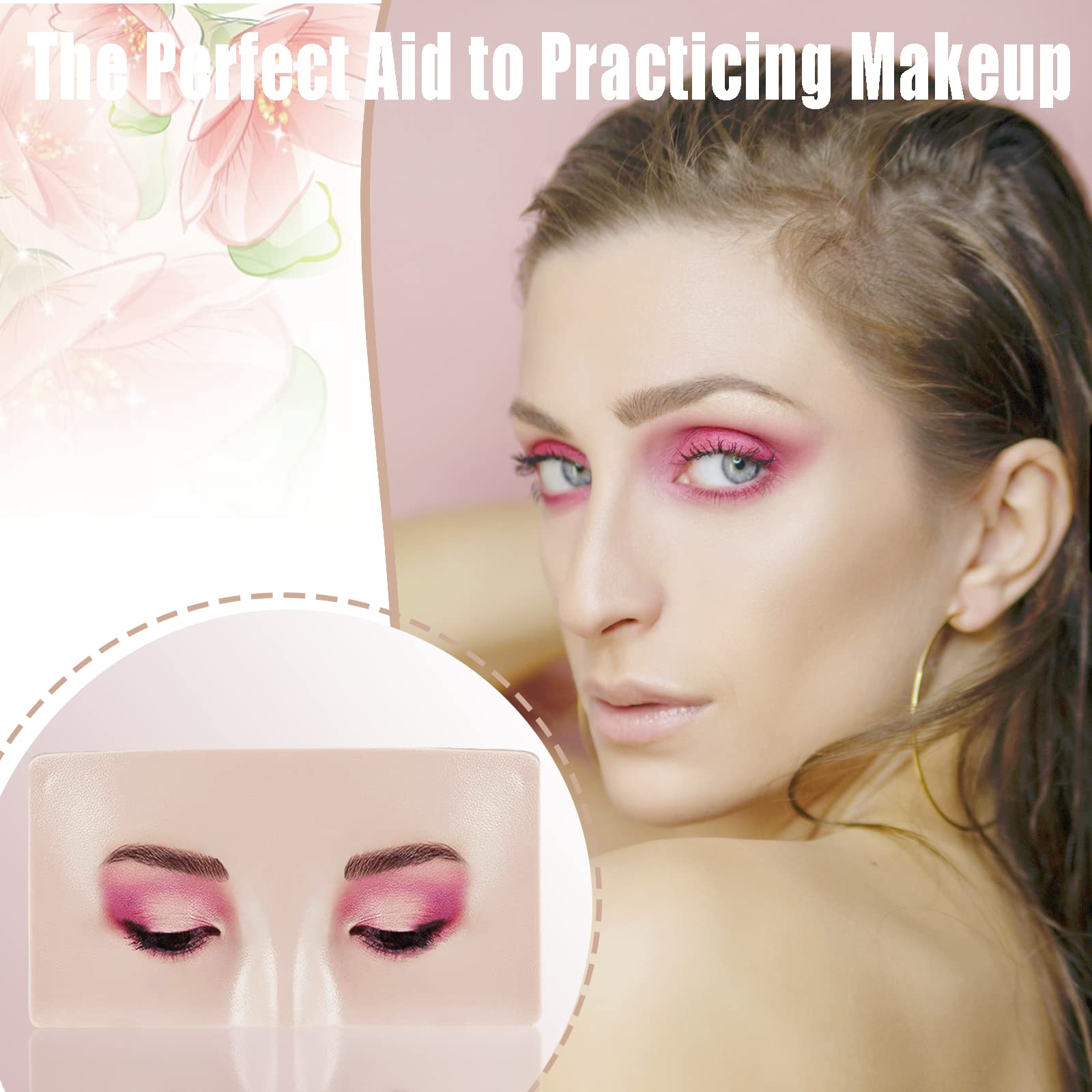 Banugo Silicone Makeup Practice Face Board with Brushes & 165 Pearl Stickers, White