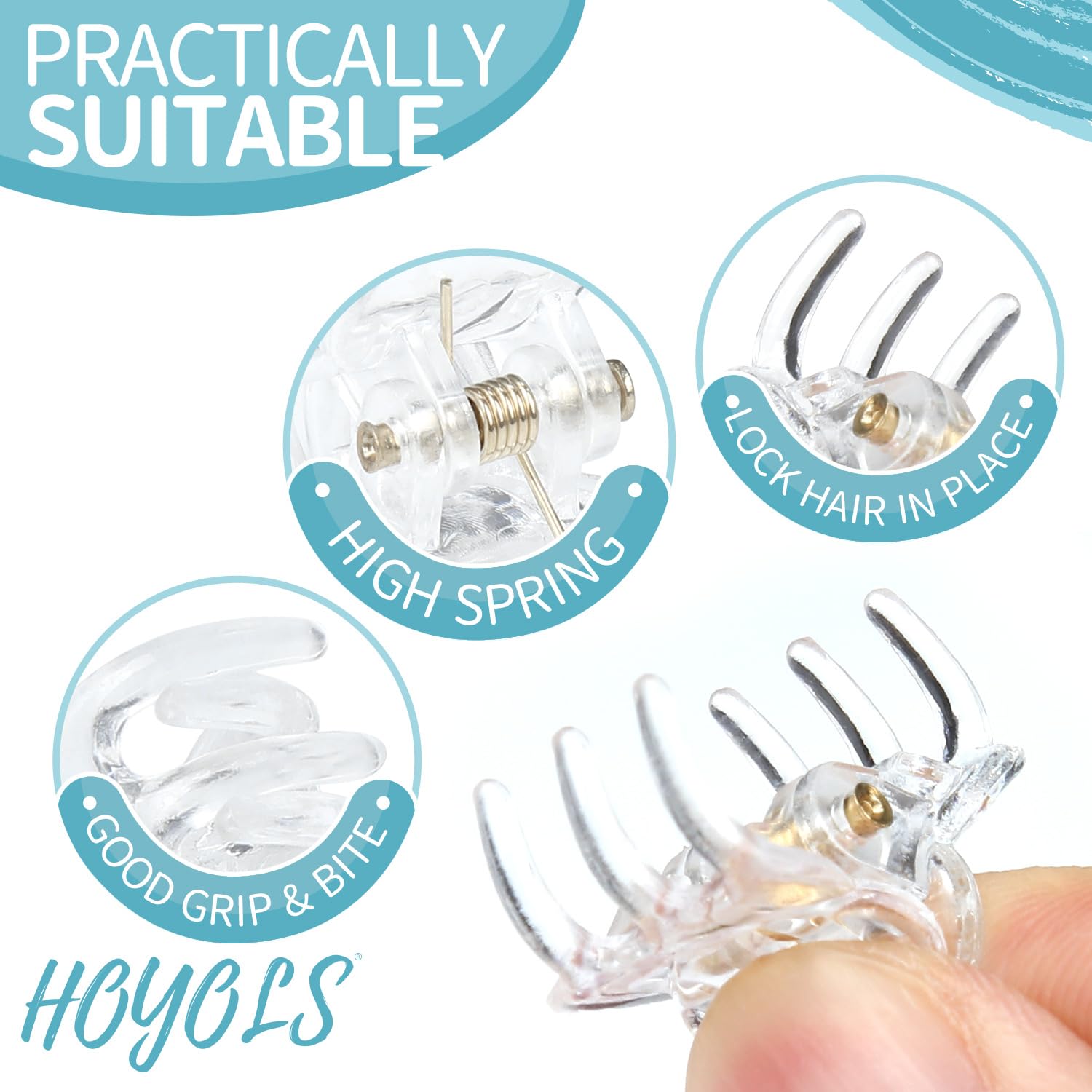 Hoyols Clear Small Hair Clips, Mini Hair Claw Clips for Hair Strong Grip Plastic Tiny Jaw Cute Hair Accessories No Slip for Wome