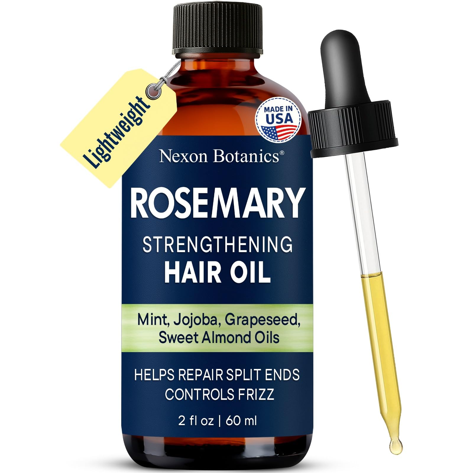 Rosemary Hair Oil for Hair Growth, 2 fl oz - Lightweight Scalp Oil Treatment with Peppermint, Jojoba, Grapeseed, Tea Tree, Sweet